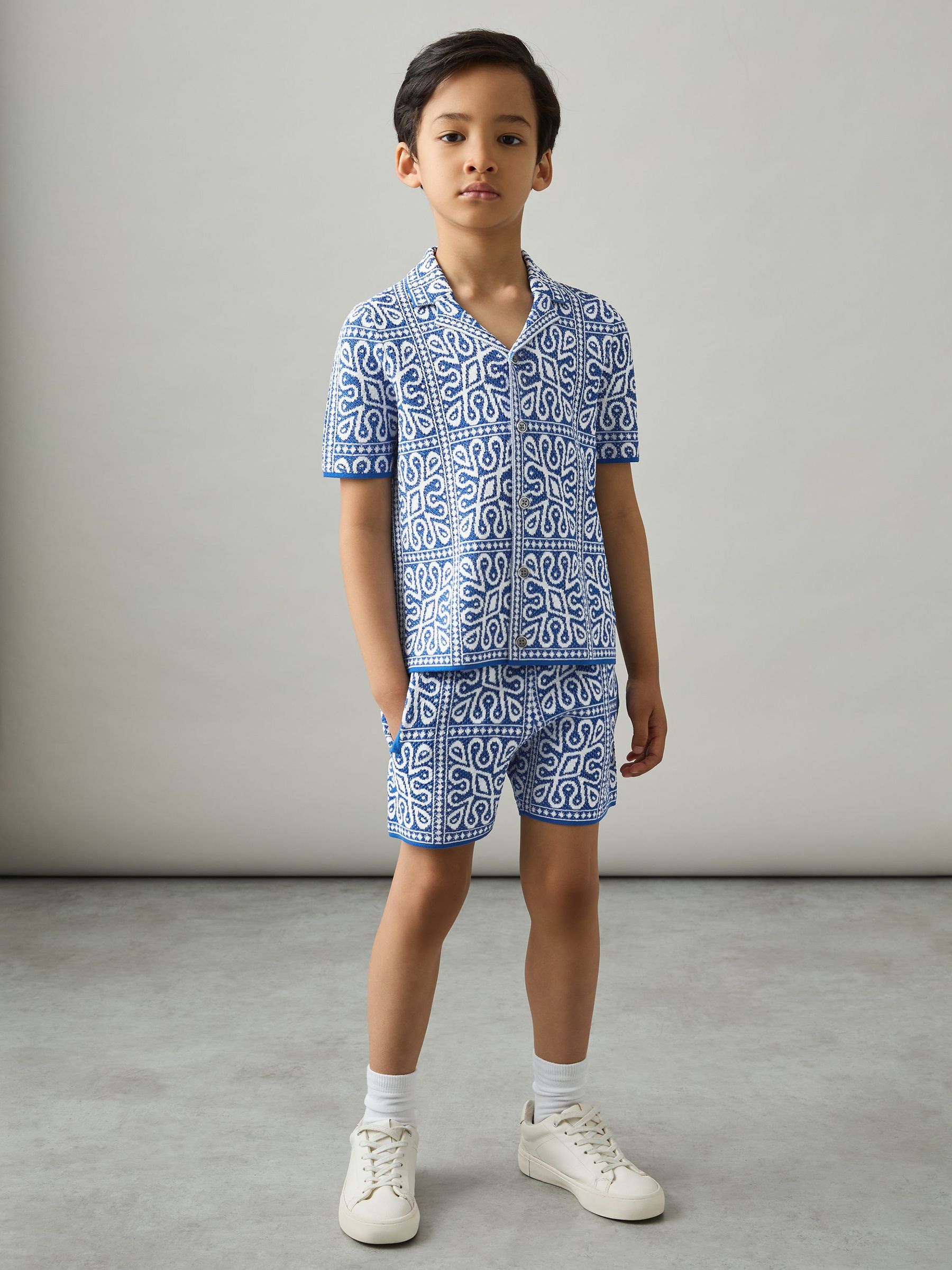 9-13 yrs Tile Pattern Knit Shorts in Blue/White (AP0308) | US$65