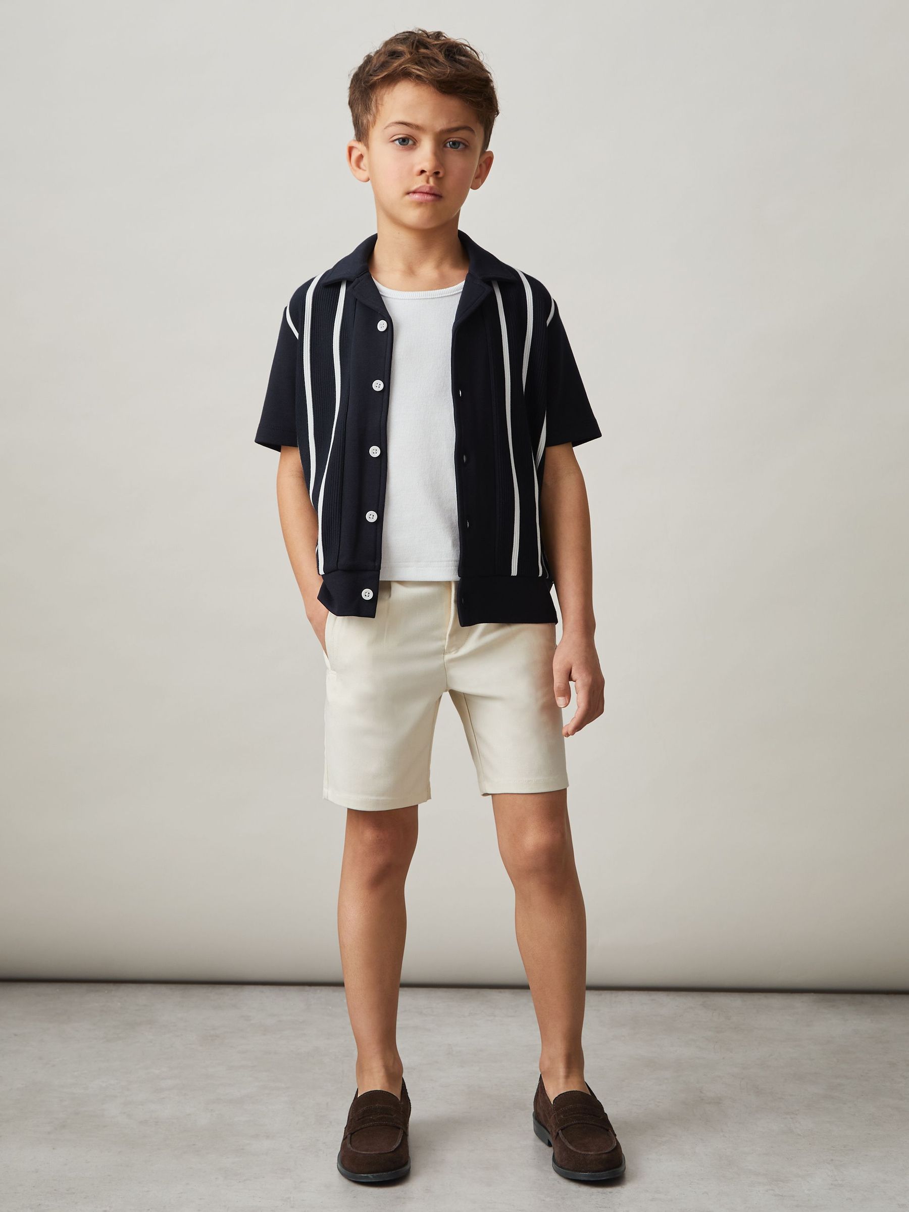 3-9 yrs Stripe Cuban Collar Shirt in Navy/White (AP0309) | CA$65