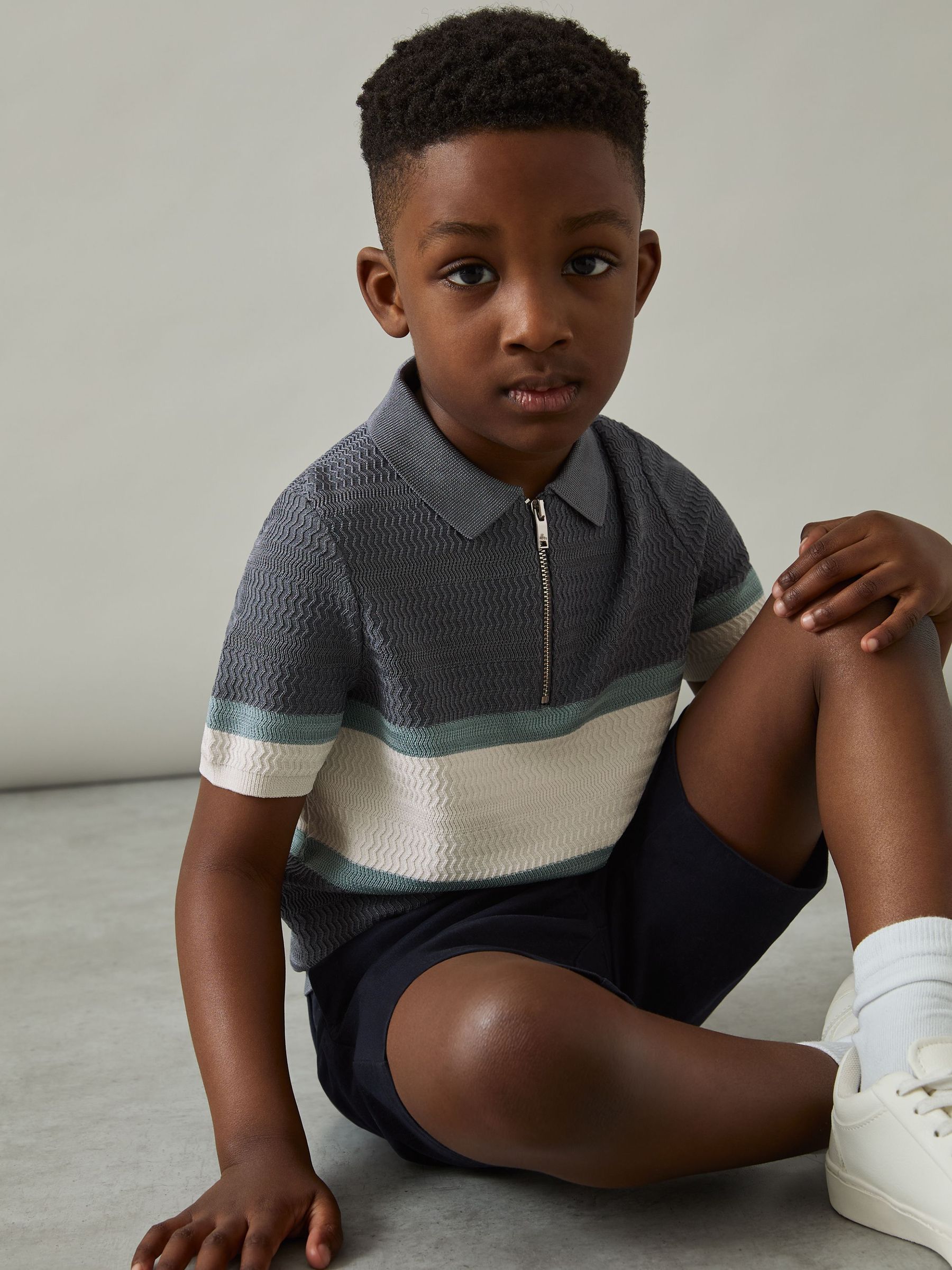 9-13 yrs Textured Colour-Block Polo Shirt in Airforce Blue (AP0310) | US$65