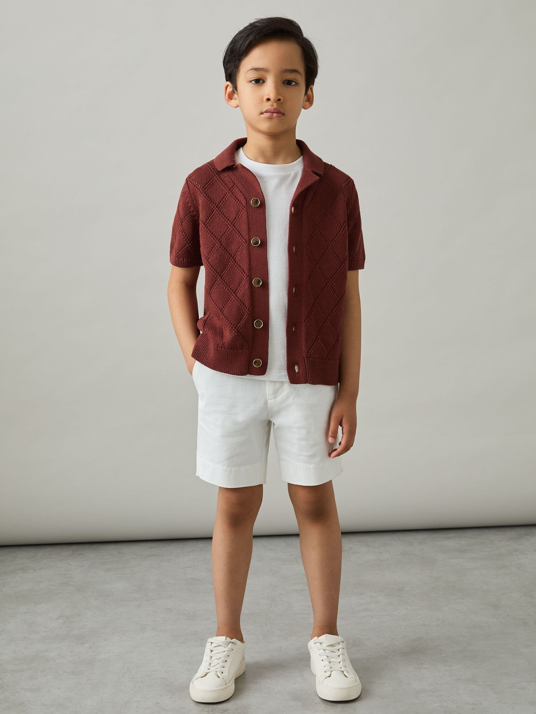 Cotton-Blend Diamond Knit Shirt in Paprika Red (AP0316) | €60