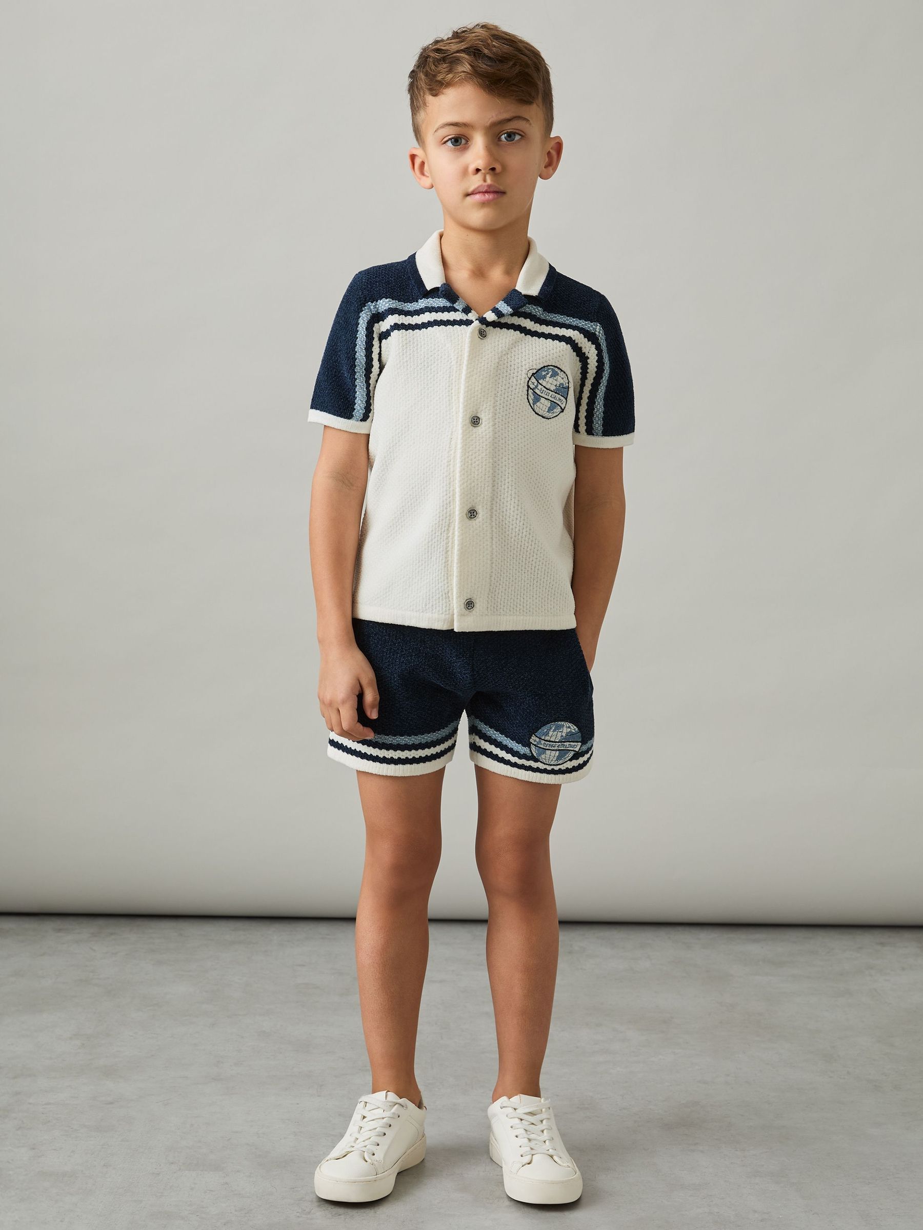 Chenille Airlines Embroidery Shorts in Navy/Airforce Blue/White (AP0324) | US$60