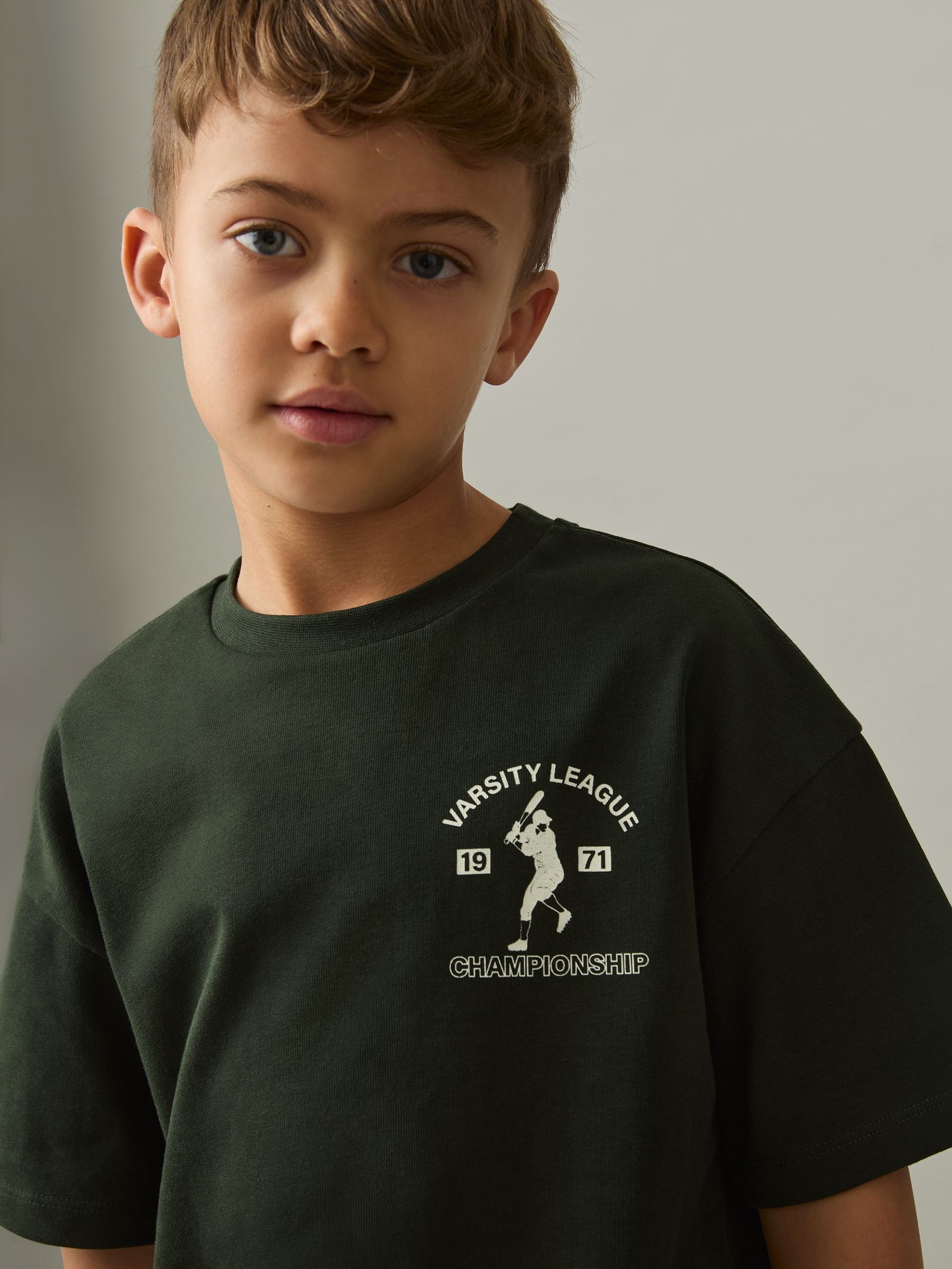 9-13 yrs Cotton Varsity-League T-Shirt in Forest Green (AP0326) | €30