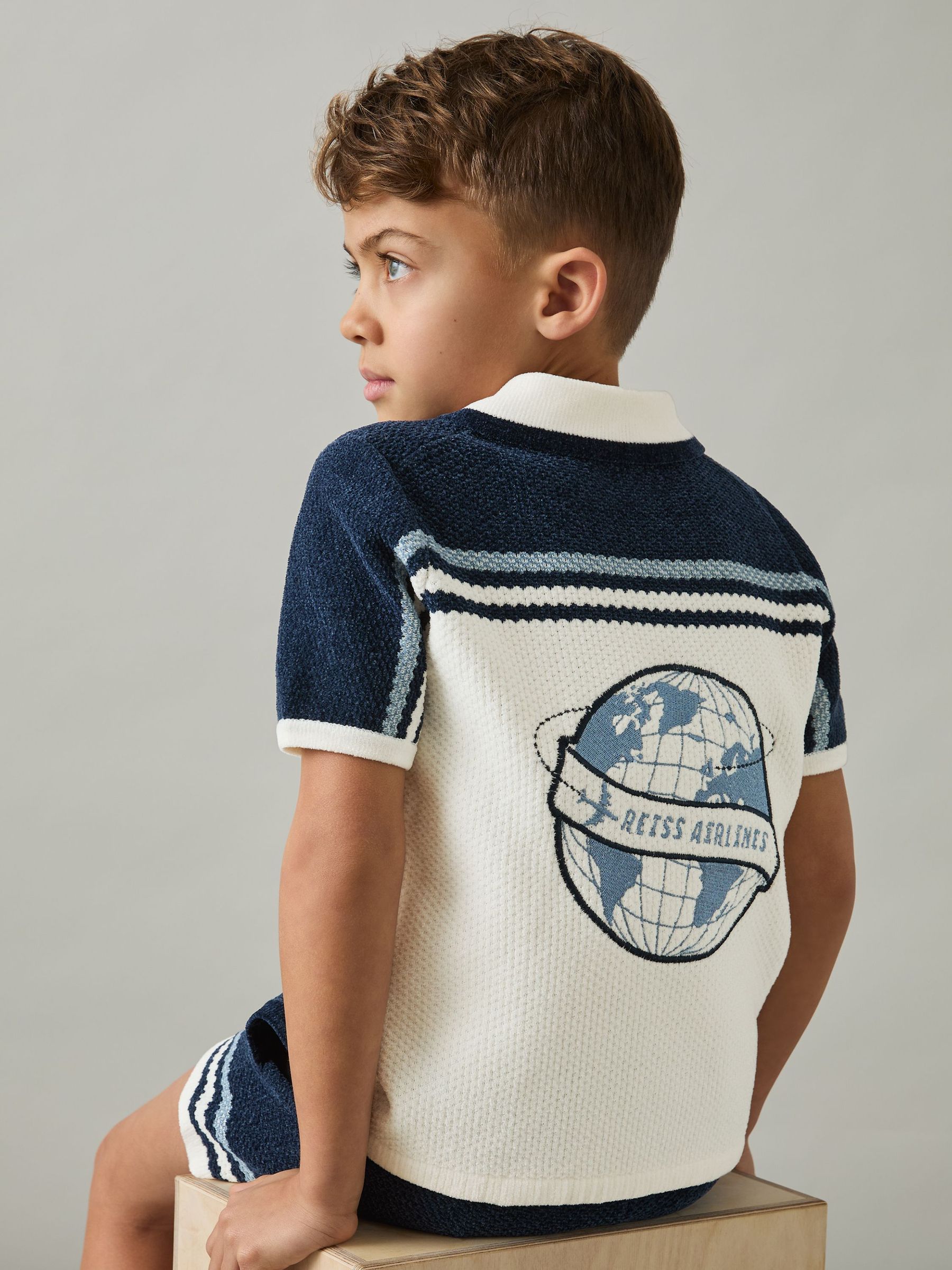 Chenille Airlines Embroidery Shirt in Navy/Airforce Blue/White (AP0328) | US$70