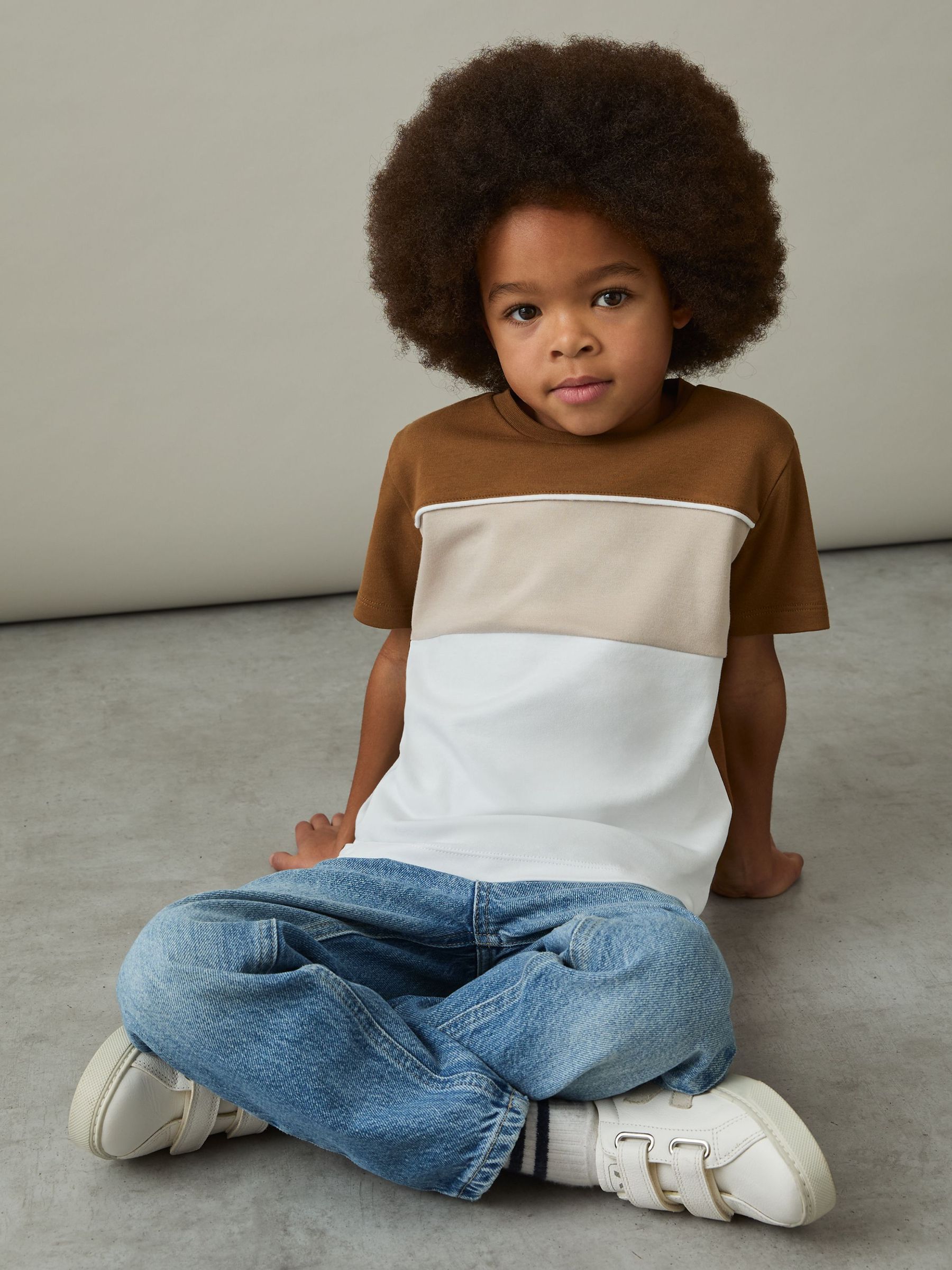 9-13 yrs Cotton Colour-Block Piped T-Shirt in Tobacco Brown Multi (AP0329) | CHF 30