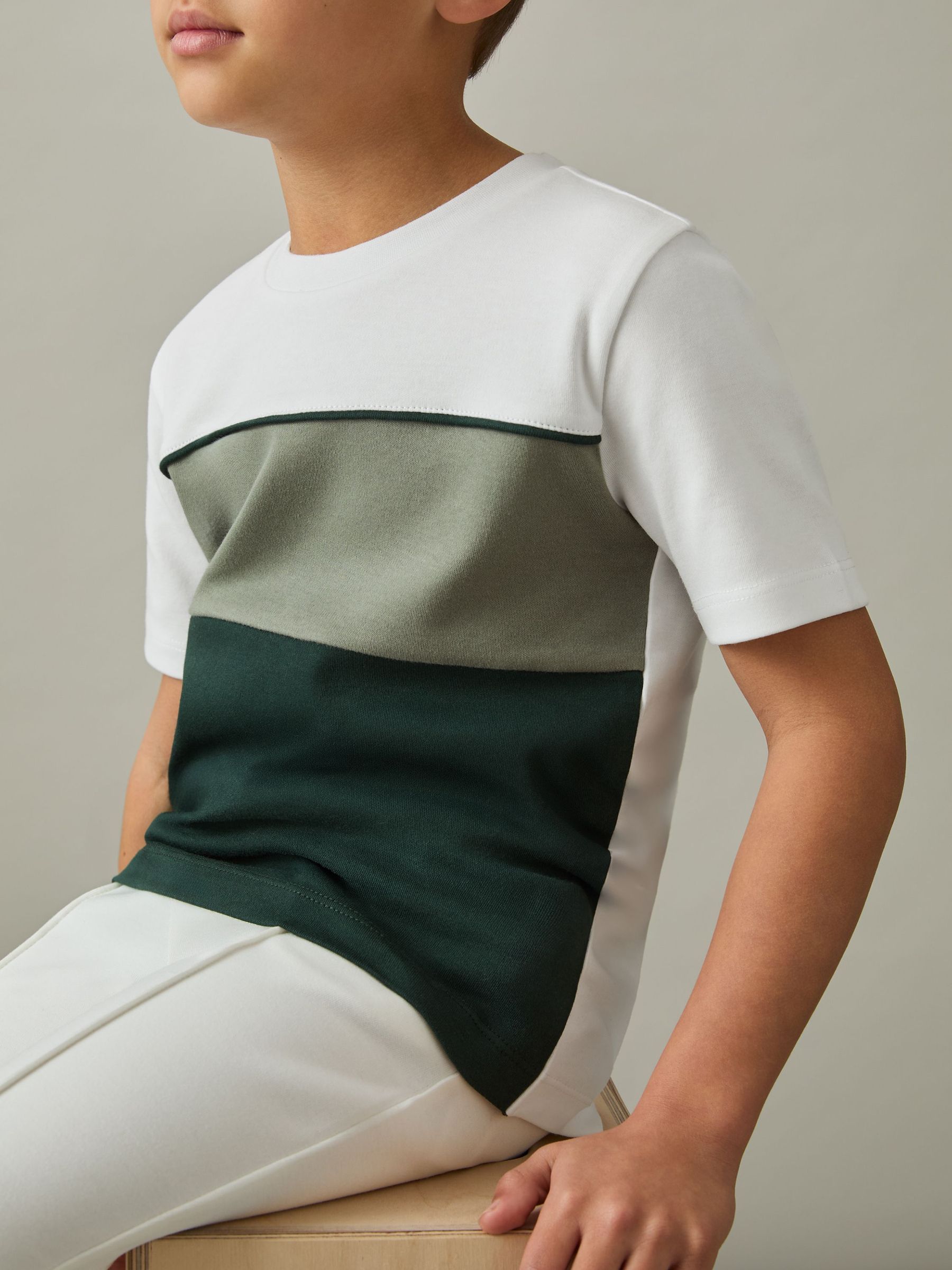 9-13 yrs Cotton Colour-Block Piped T-Shirt in Sage Multi (AP0334) | €30