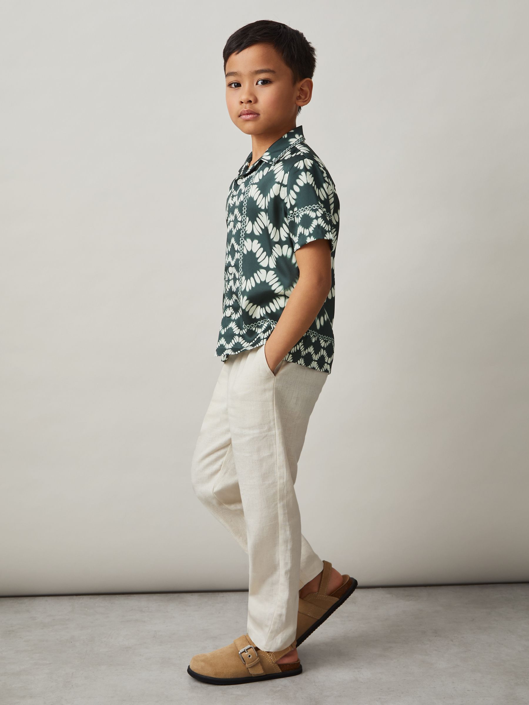 9-13 yrs Abstract Print Cuban Collar Shirt in Green (AP0338) | SGD 40