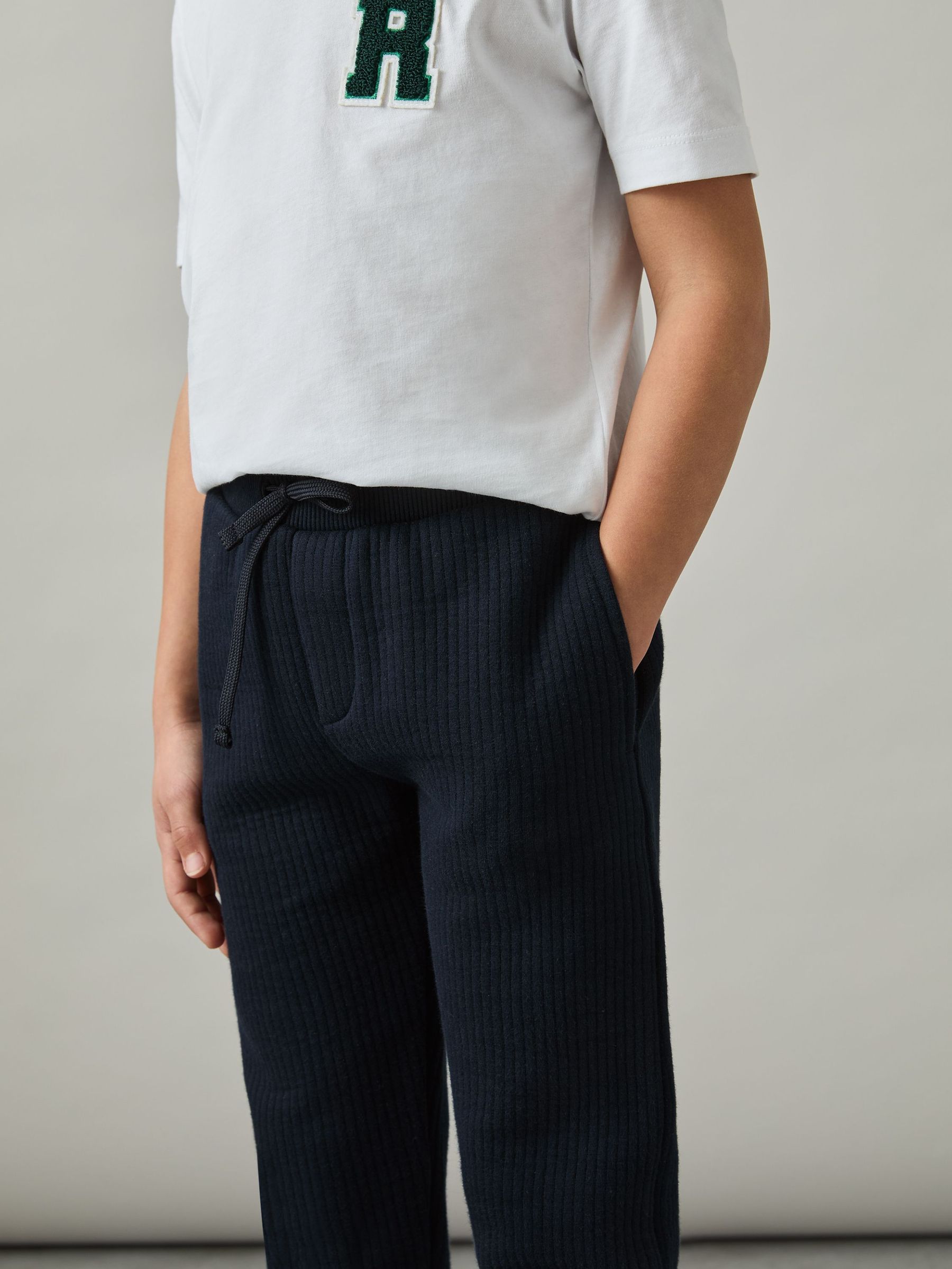 9-13 yrs Cotton-Blend Ribbed Drawstring Joggers in Navy (AP0342) | 205 SAR