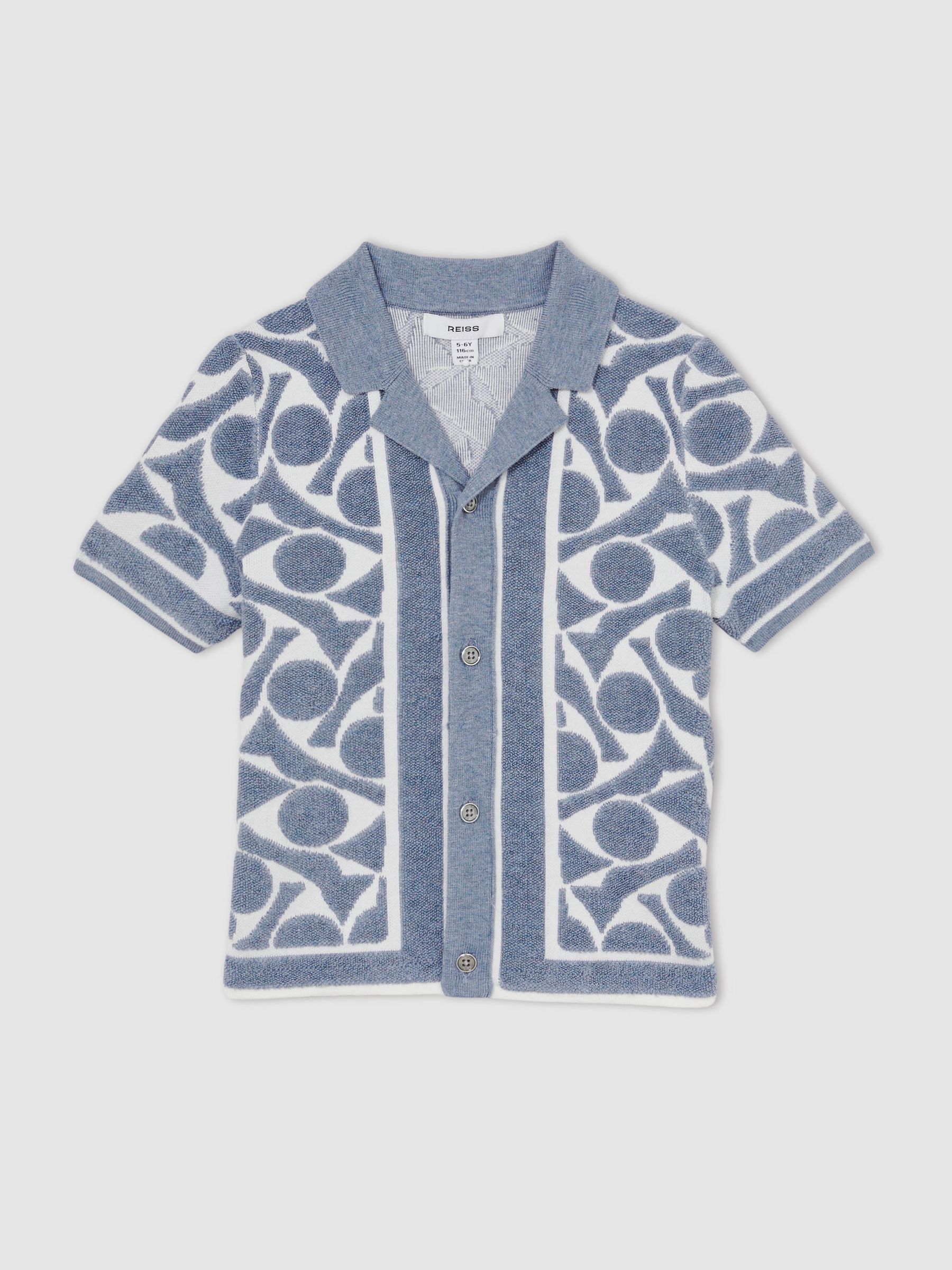 Abstract-Pattern Towelling Shirt in Soft Blue/White (AP0345) | €70