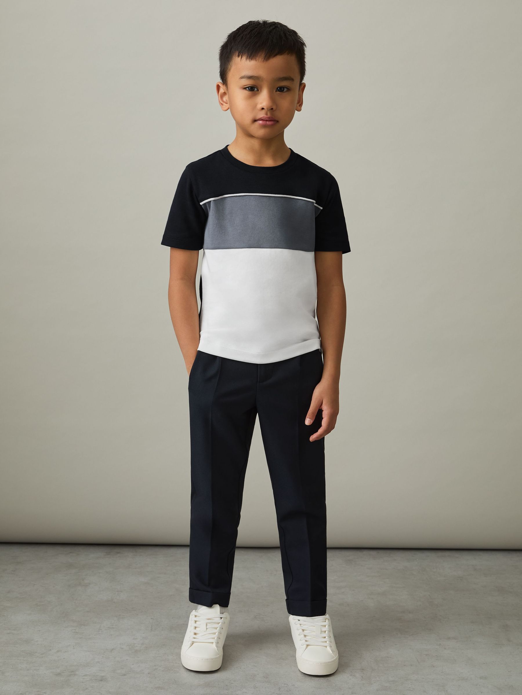 3-9 yrs Cotton Colour-Block Piped T-Shirt in Airforce Blue Multi (AP0363) | CHF 25