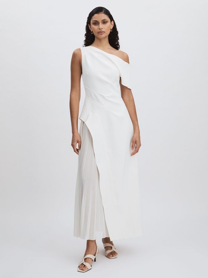 Sudden Midi Dress with Contrast Skirt in Cream (AP0364) | US$1,160
