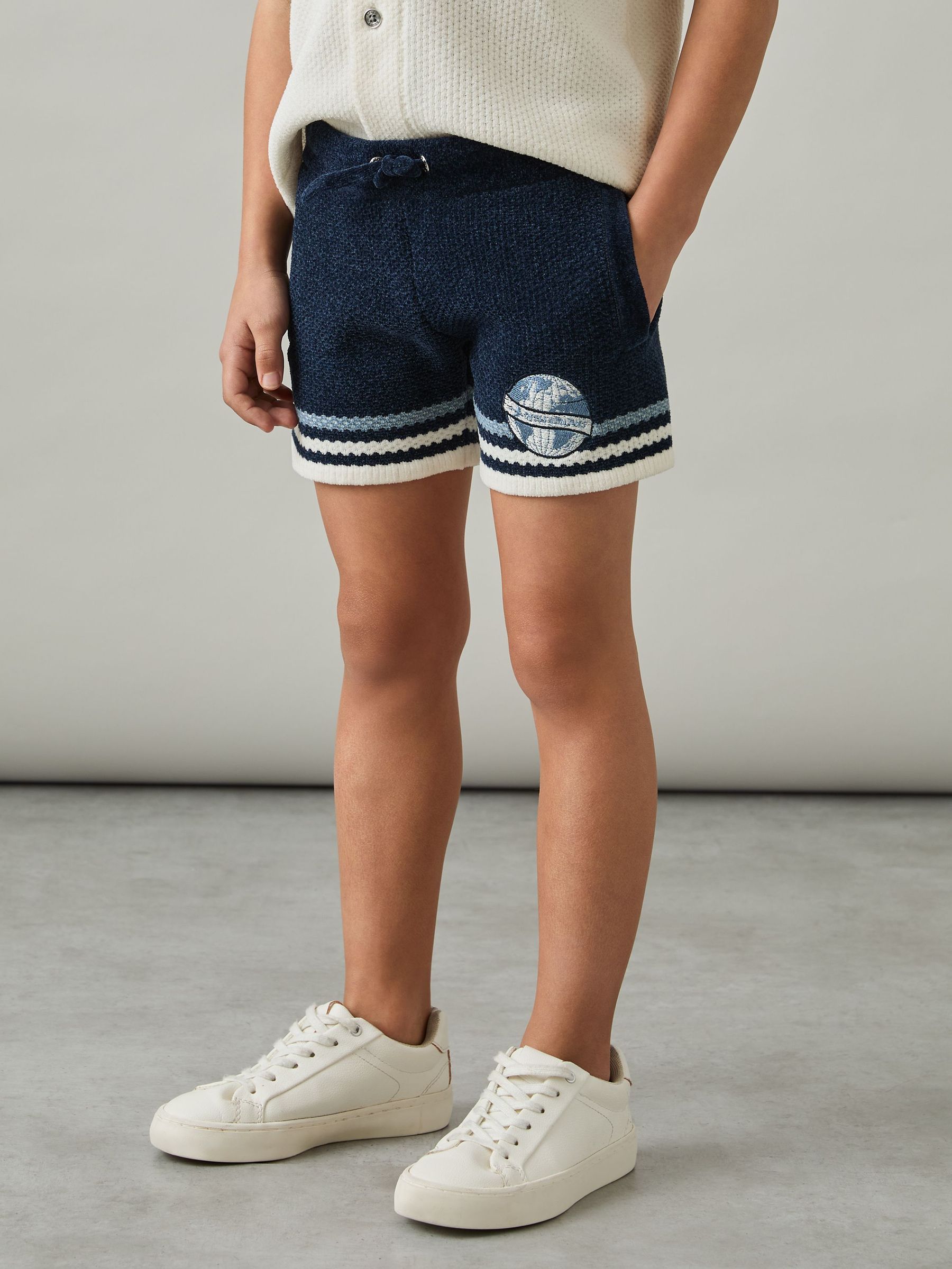 Chenille Airlines Embroidery Shorts in Navy/Airforce Blue/White (AP0366) | US$70