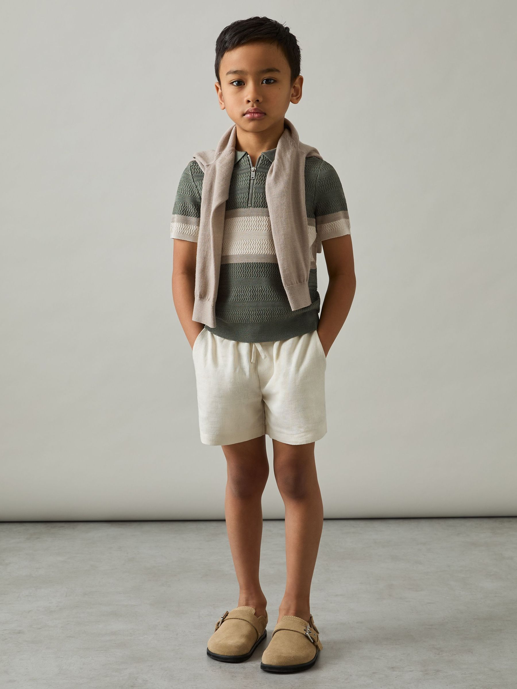 3-9 yrs Textured Colour-Block Polo Shirt in Sage Green (AP0378) | 50 €