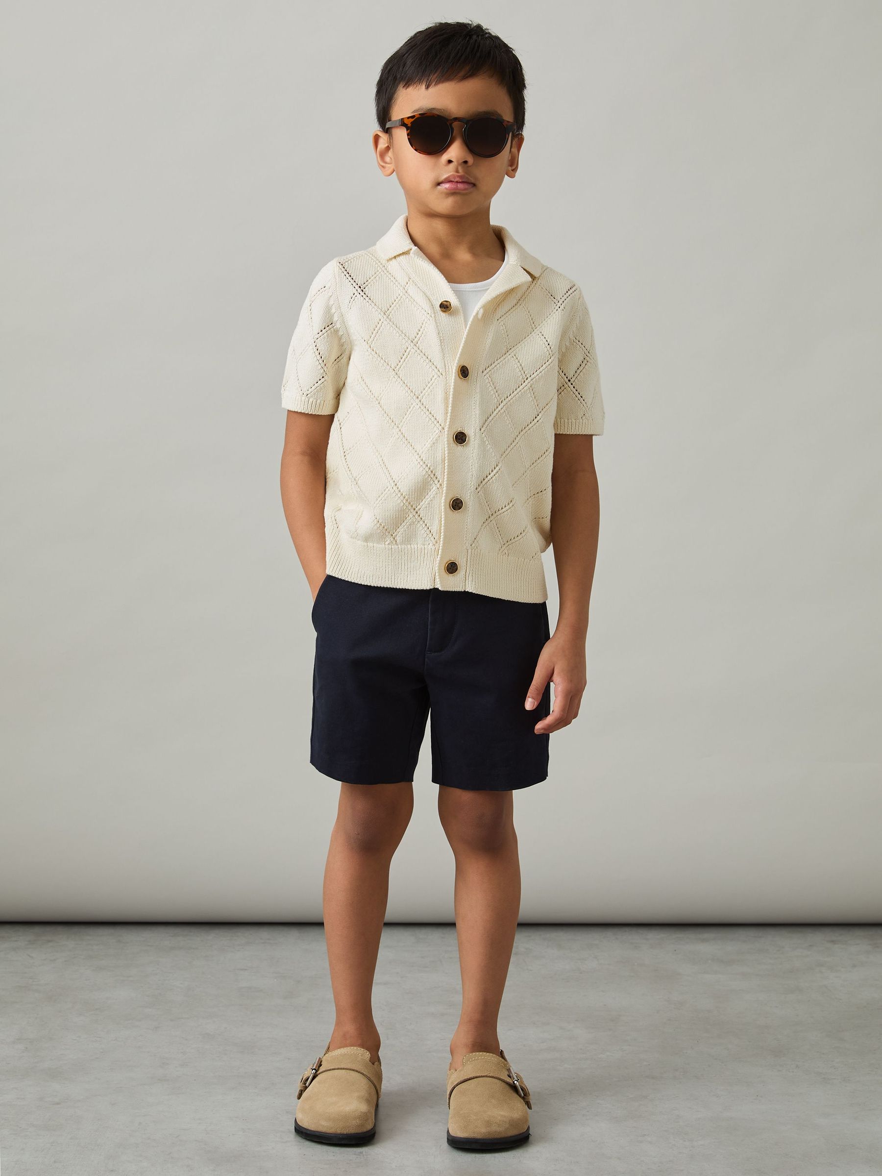 9-13 yrs Cotton-Blend Diamond Knit Shirt in Off White (AP0383) | US$70