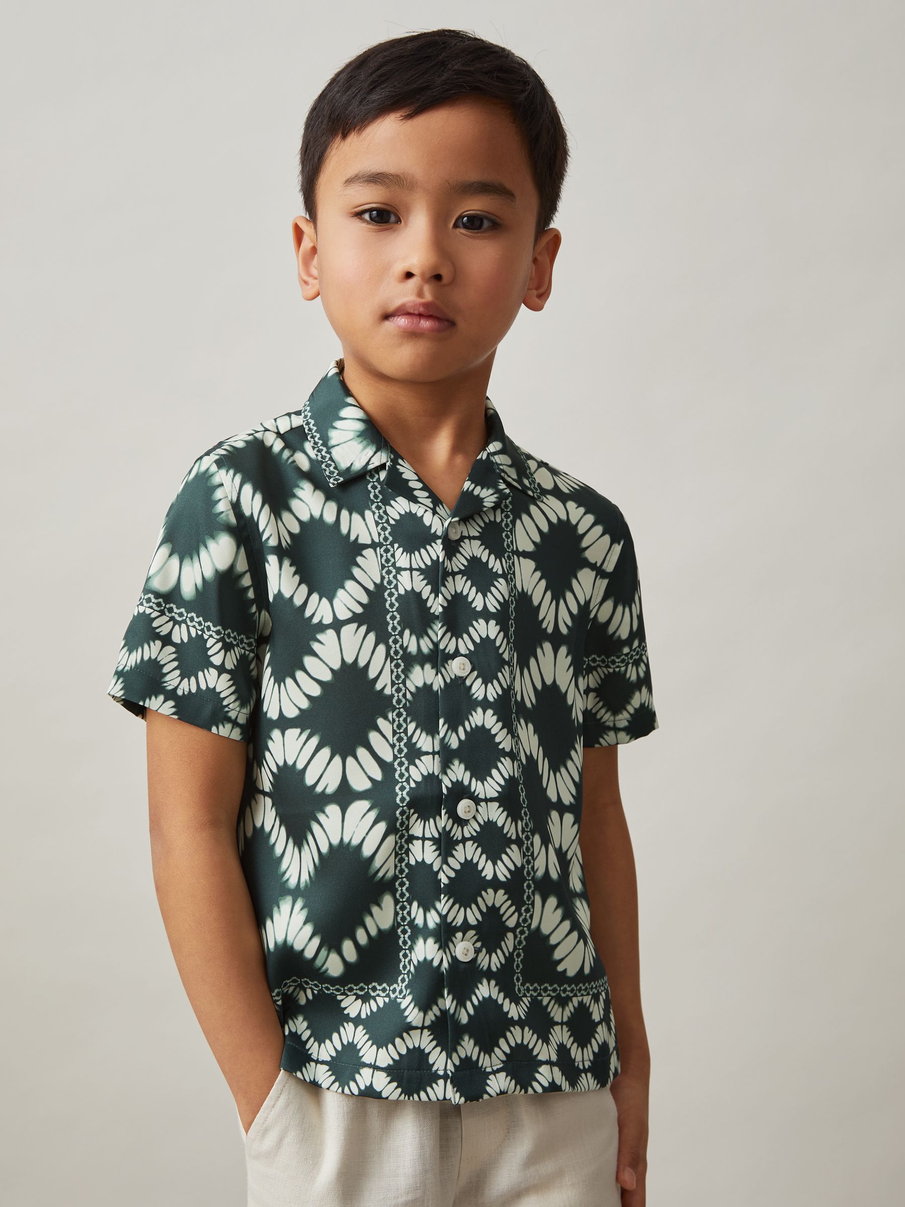 3-9 yrs Abstract Print Cuban Collar Shirt in Green (AP0384) | $35