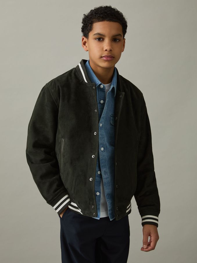 9-13 yrs Suede Varsity Bomber Jacket in Dark Green (AP0388) | 105 €