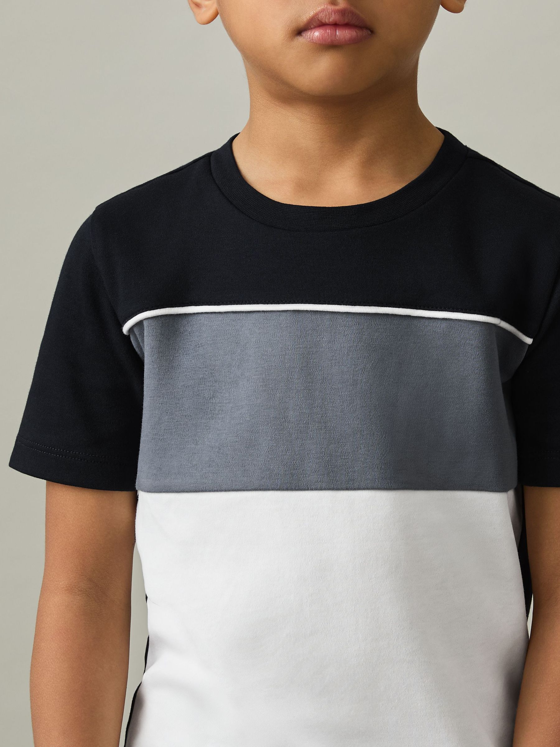 9-13 yrs Cotton Colour-Block Piped T-Shirt in Airforce Blue Multi (AP0390) | US$30
