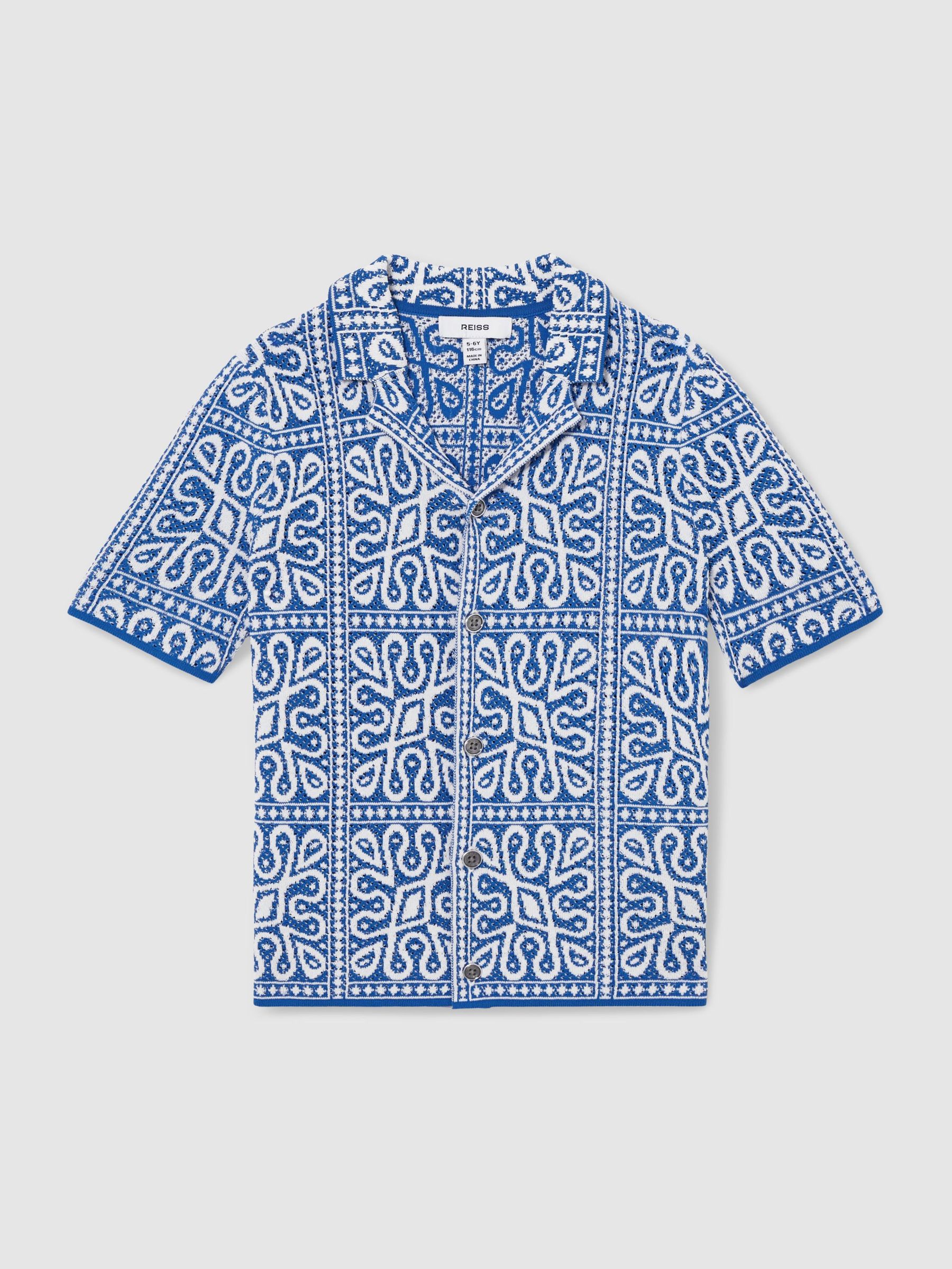 13-14 yrs Tile Pattern Knit Shirt in Blue/White (AP0403) | US$75