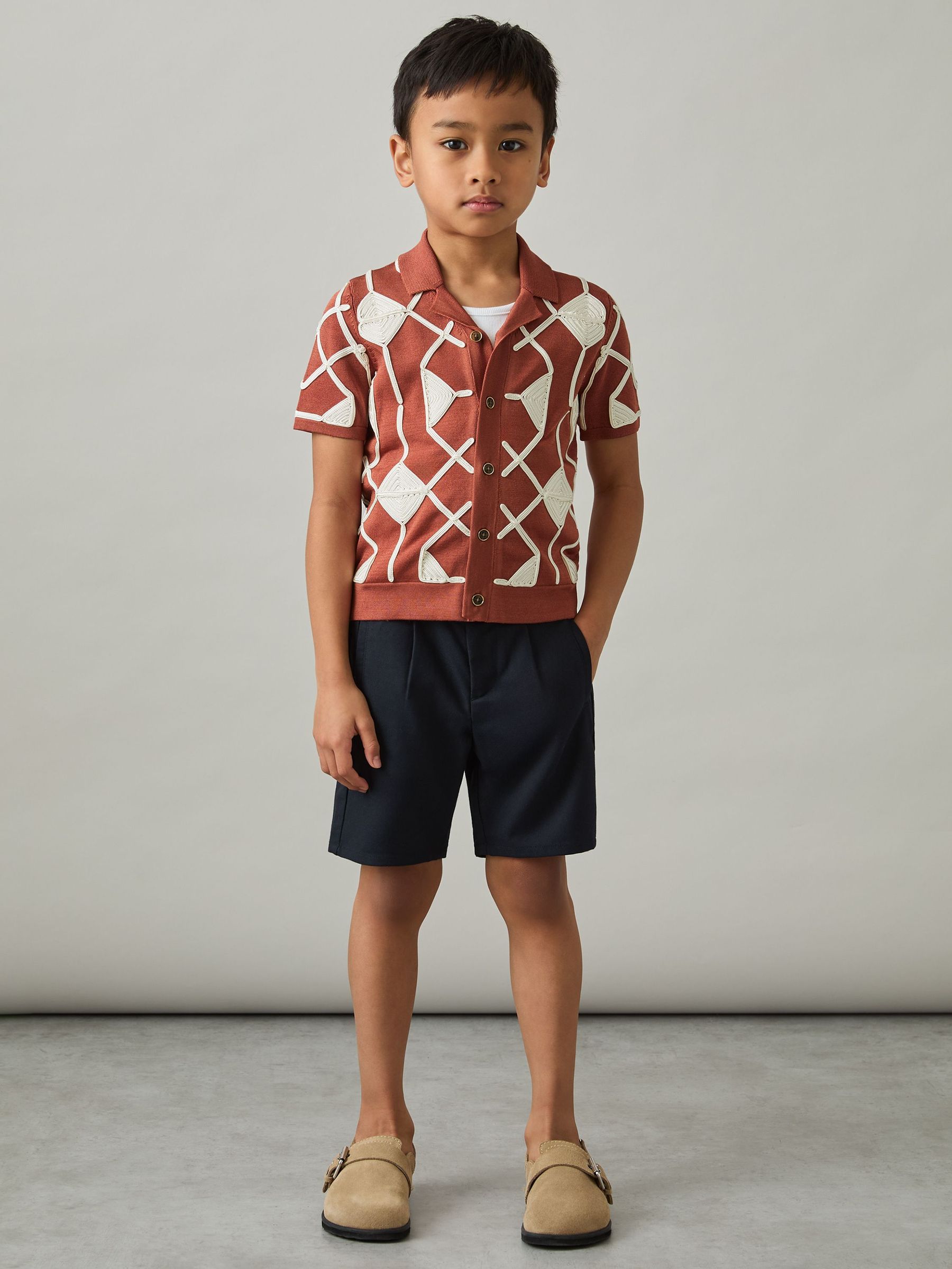 Geometric Embroidery Knit Shirt in Paprika Red/Off White (AP0406) | €80