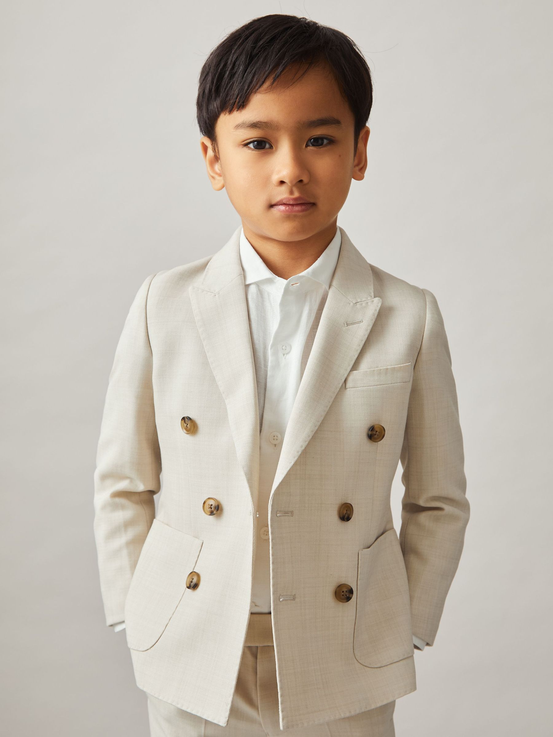 3-9 yrs Double-Breasted Textured Blazer With Wool in Stone (AP0417) | US$160