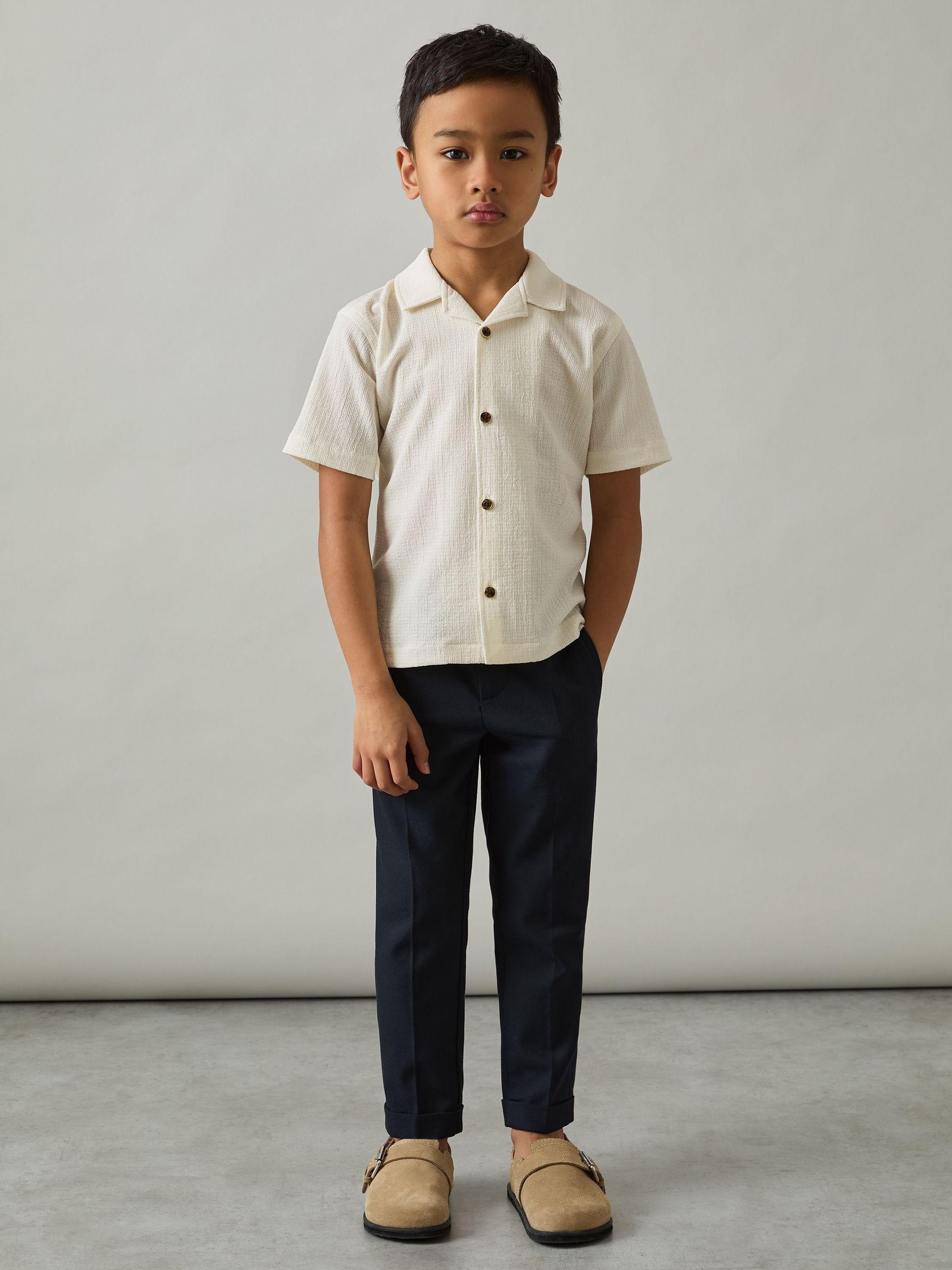 9-13 yrs Textured Cuban Collar Shirt in Off White (AP0420) | €40