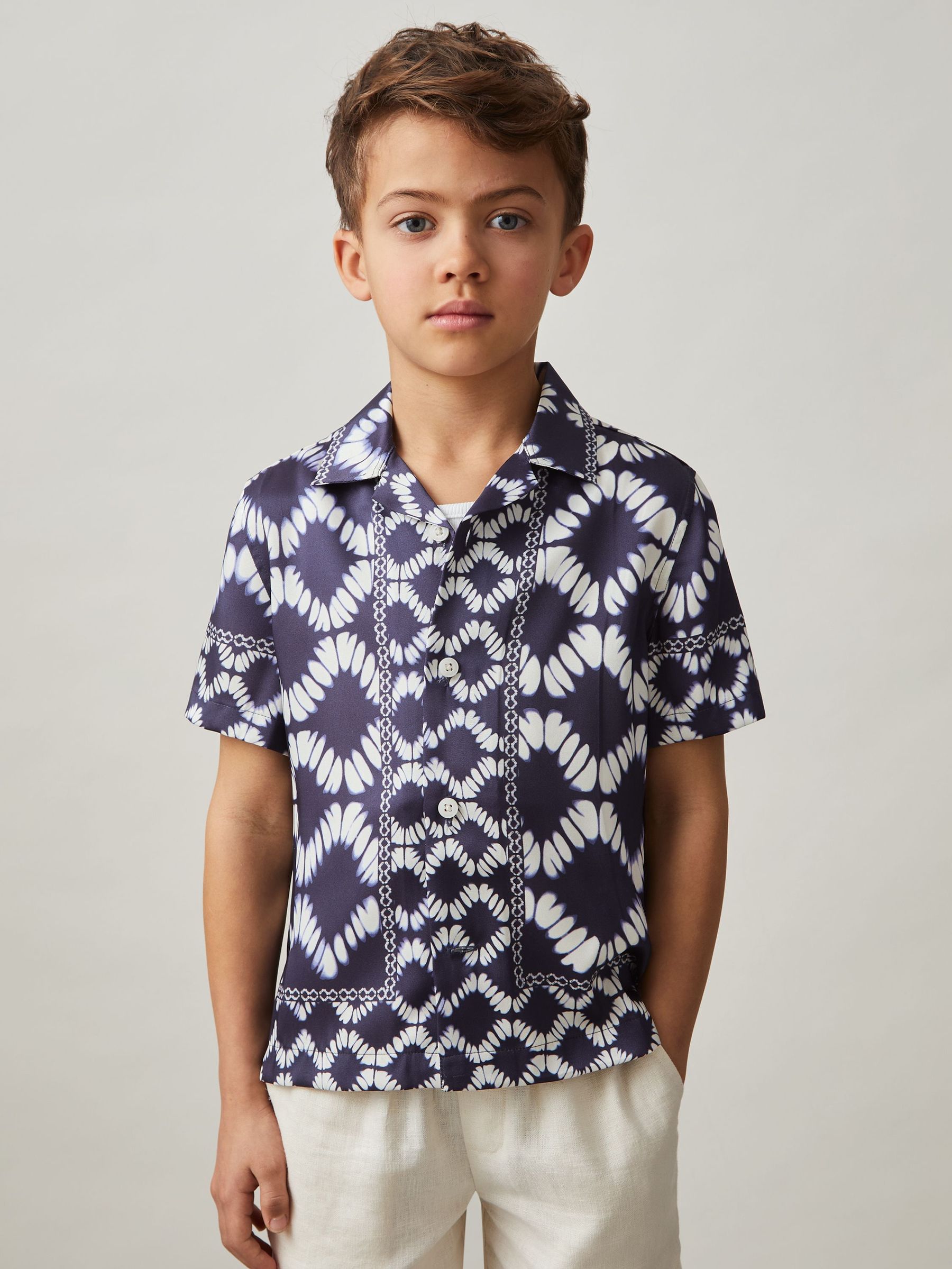 9-13 yrs Abstract Print Cuban Collar Shirt in Blue (AP0421) | €65