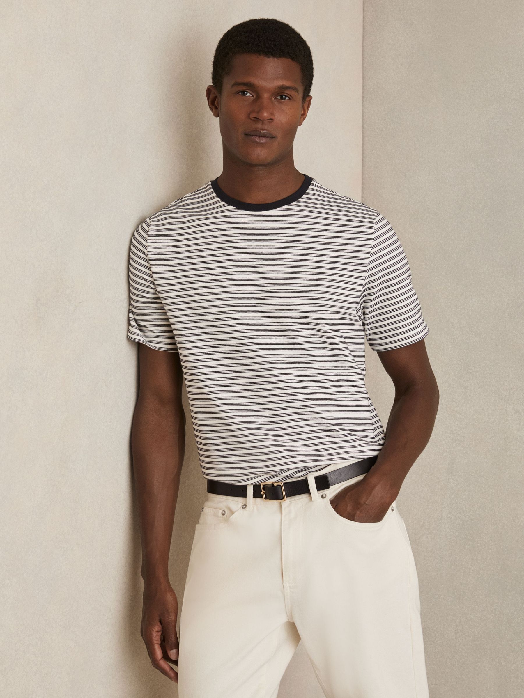 Heavyweight Striped T-Shirt in White/Navy (AP1238) | €85