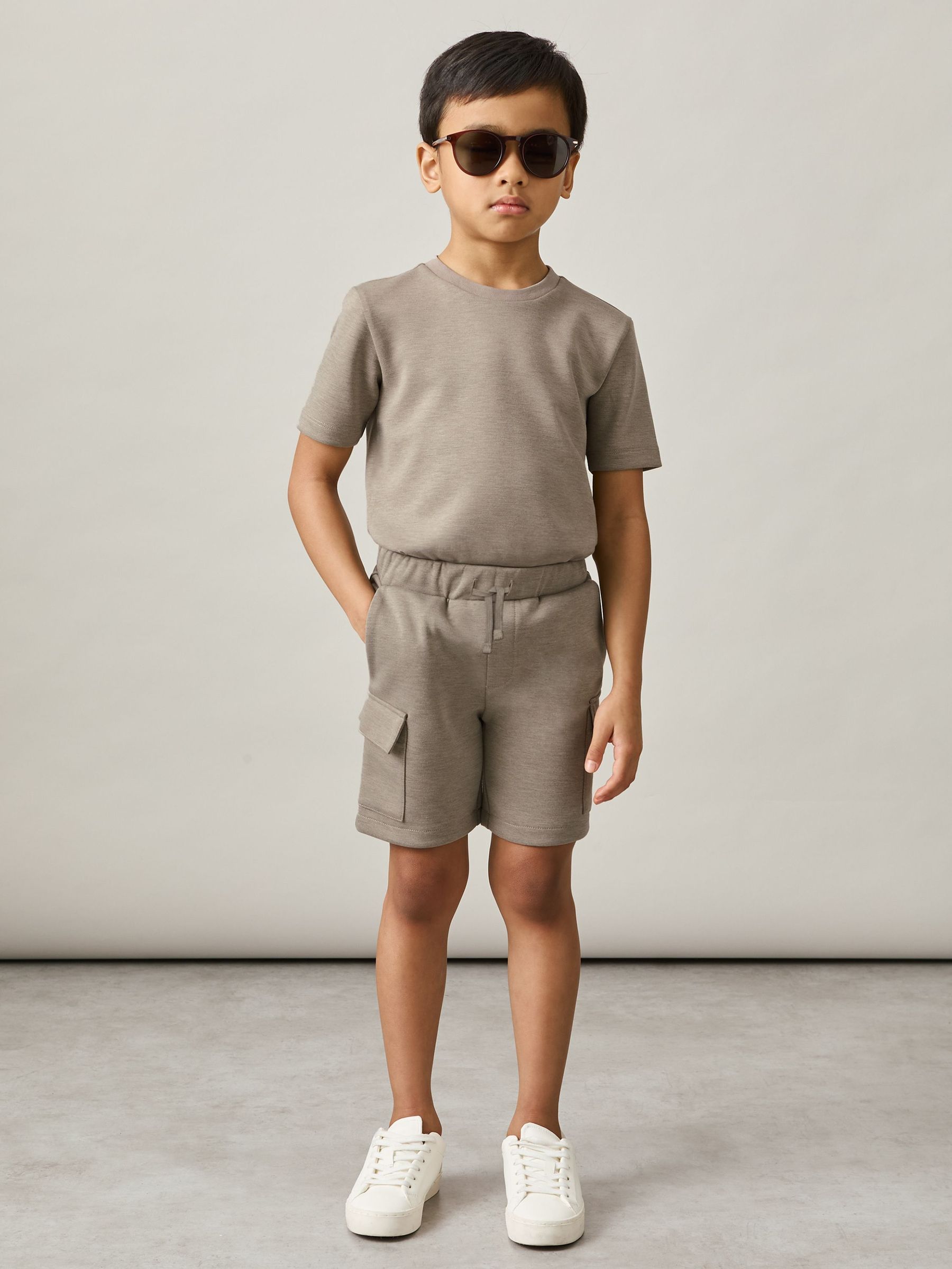 9-13 yrs Interlock-Jersey Cargo Shorts in Taupe Brown (AP1239) | €45