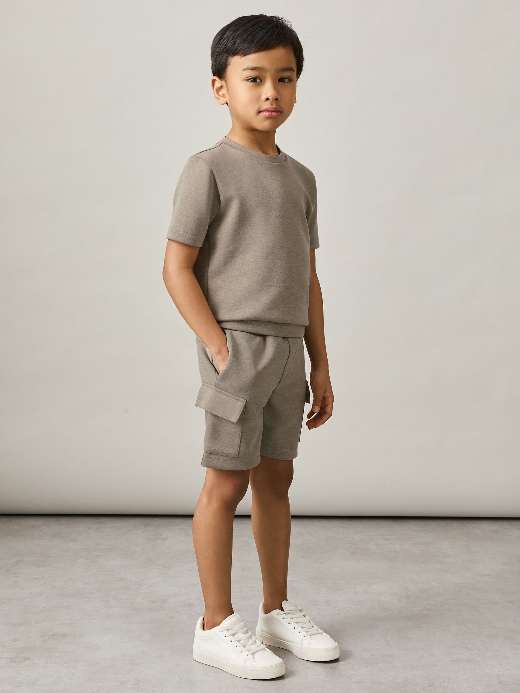 T-shirt à col ras du cou en jersey interlock 3-9 ans, marron taupe (AP1242) | 30 €