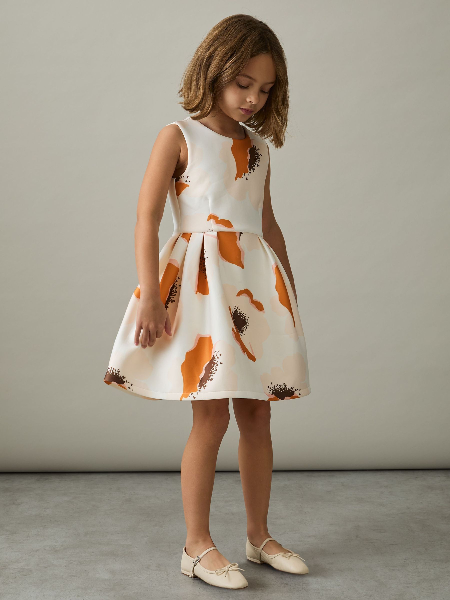4-9 yrs Floral Scuba Sleeveless Dress in Ivory Print (AP4315) | US$70