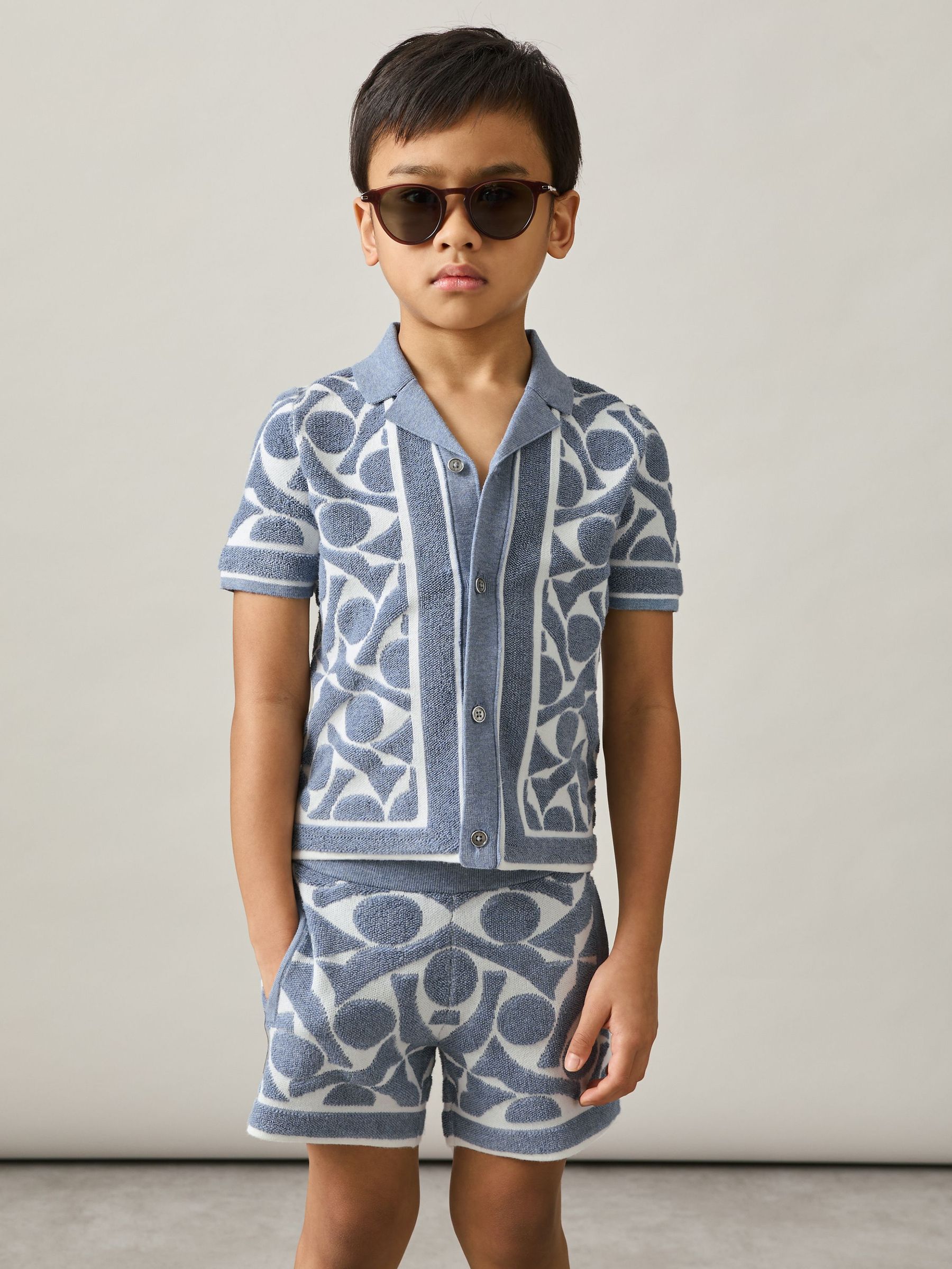 9-13 yrs Abstract-Pattern Towelling Shorts in Soft Blue/White (AP4332) | US$65