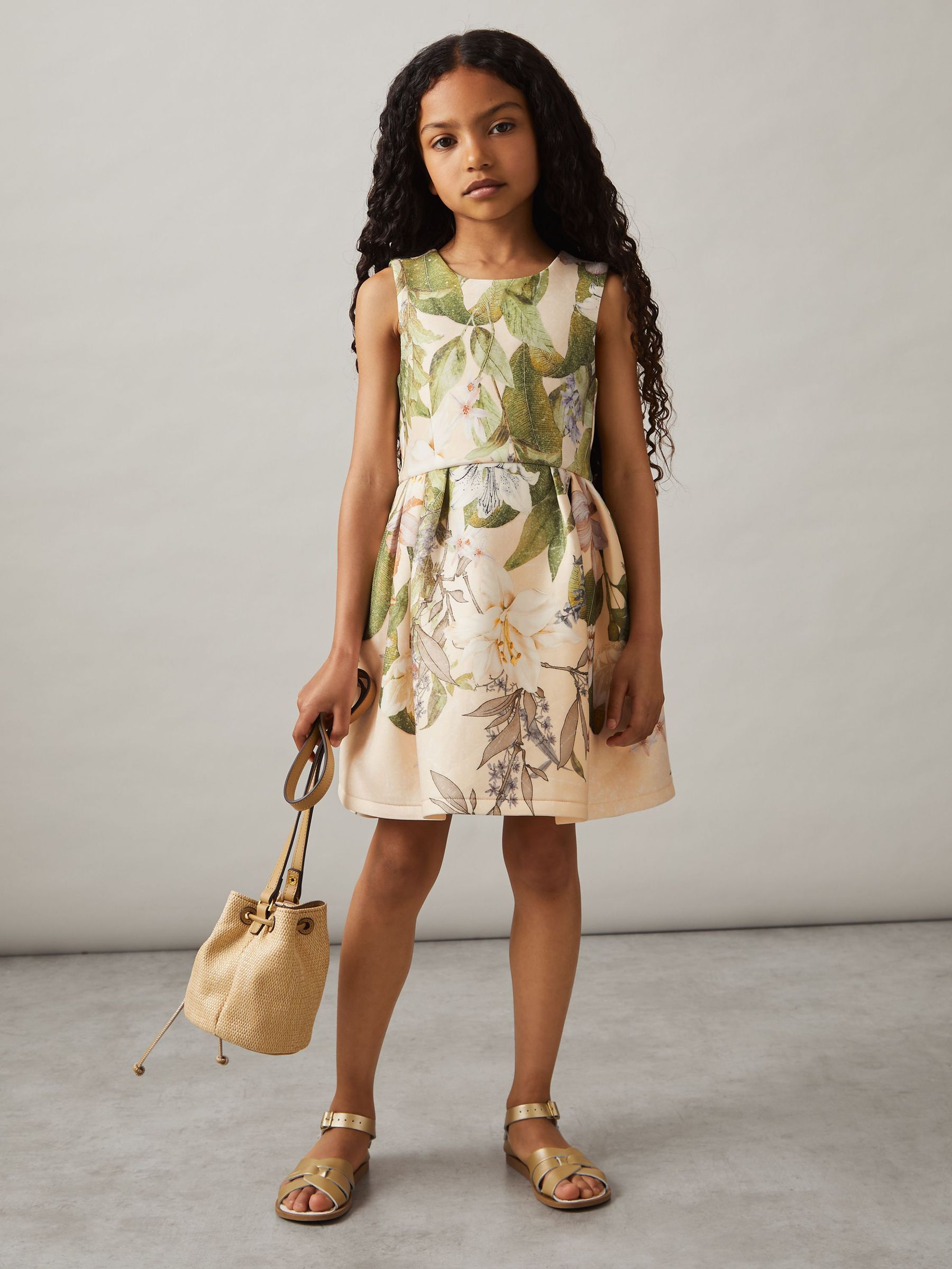 4-9 yrs Floral Scuba Sleeveless Dress in Pink Print (AP4335) | US$70