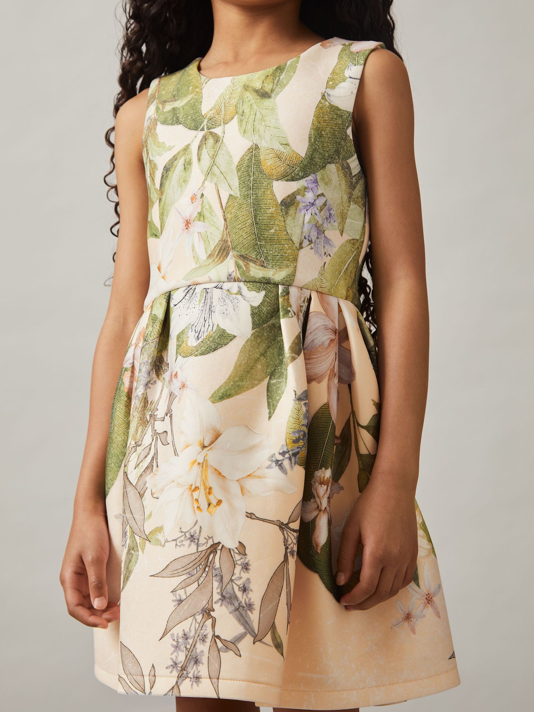 9-13 yrs Floral Scuba Sleeveless Dress in Pink Print (AP4338) | US$80