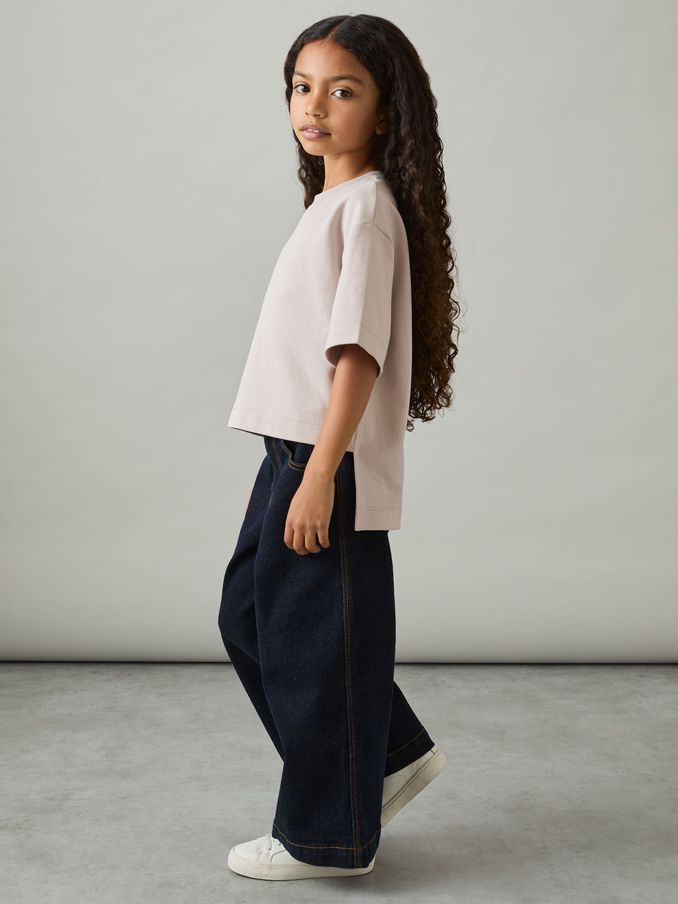 4-9 yrs Stretch-Cotton Oversized High-Low T-Shirt in Stone (AP4603) | US$8