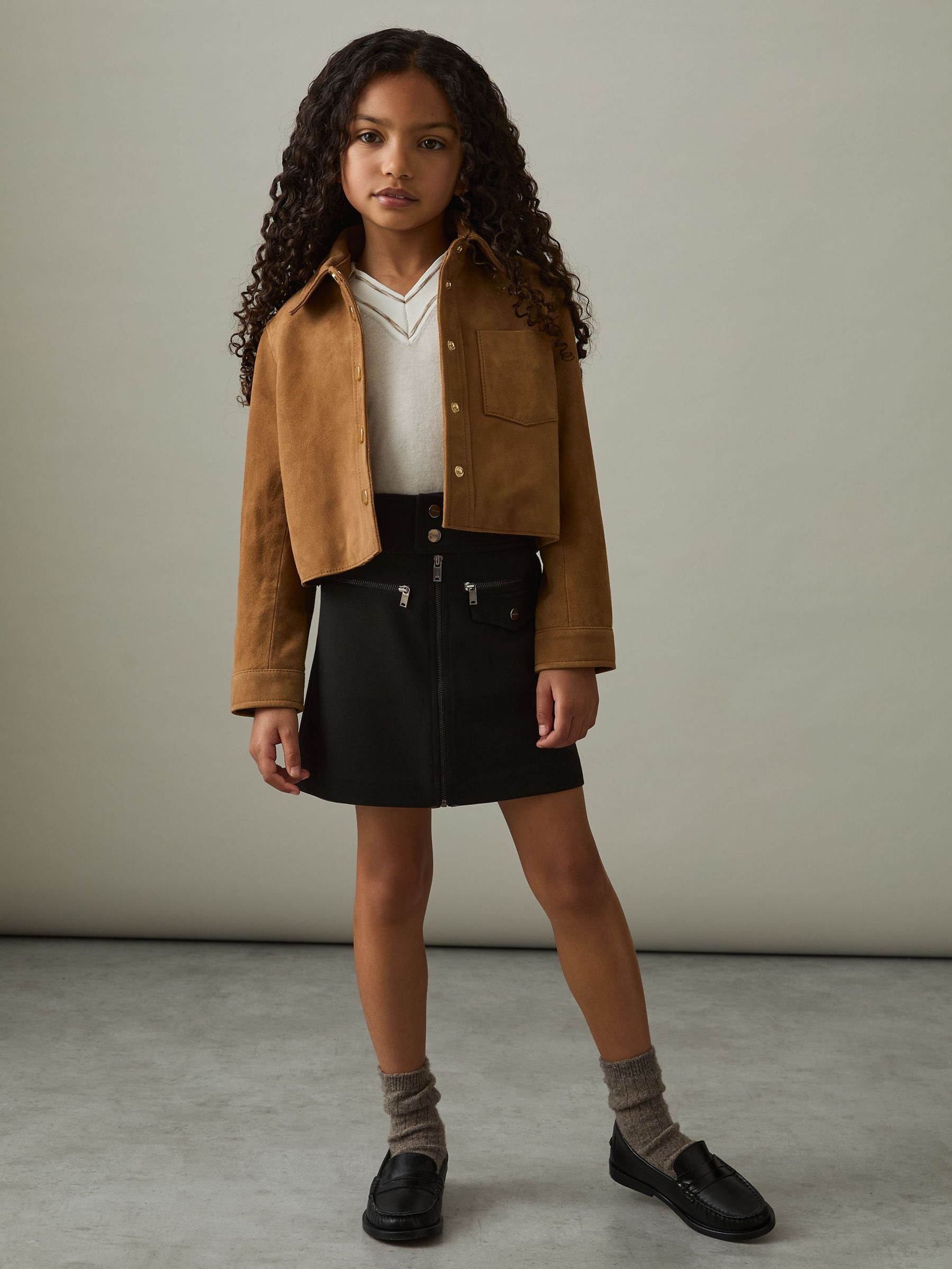 4-9 yrs Piqué Zip-Detail Mini Skirt in Black (AP4605) | US$80