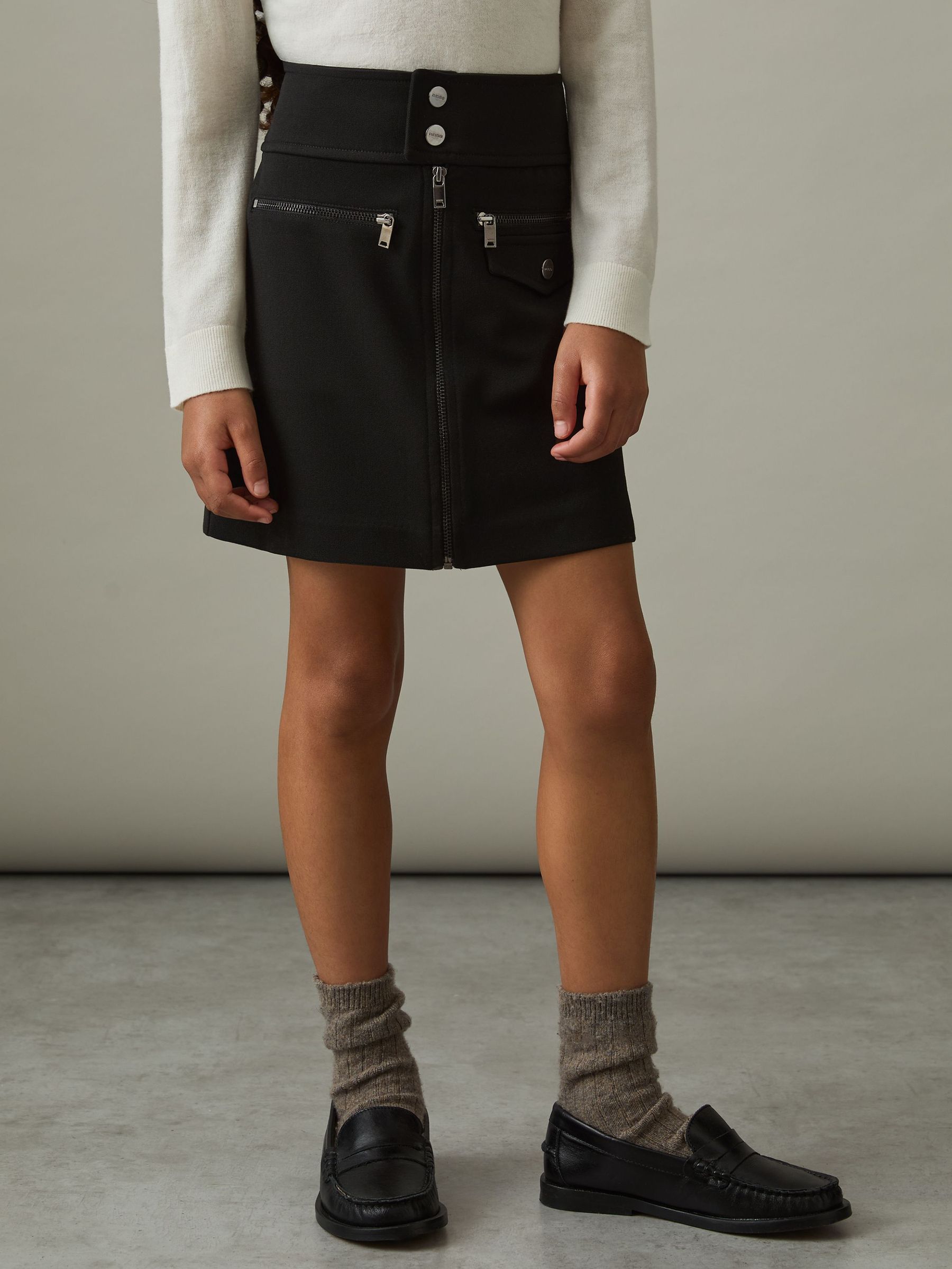 9-13 yrs Piqué Zip-Detail Mini Skirt in Black (AP4607) | US$90