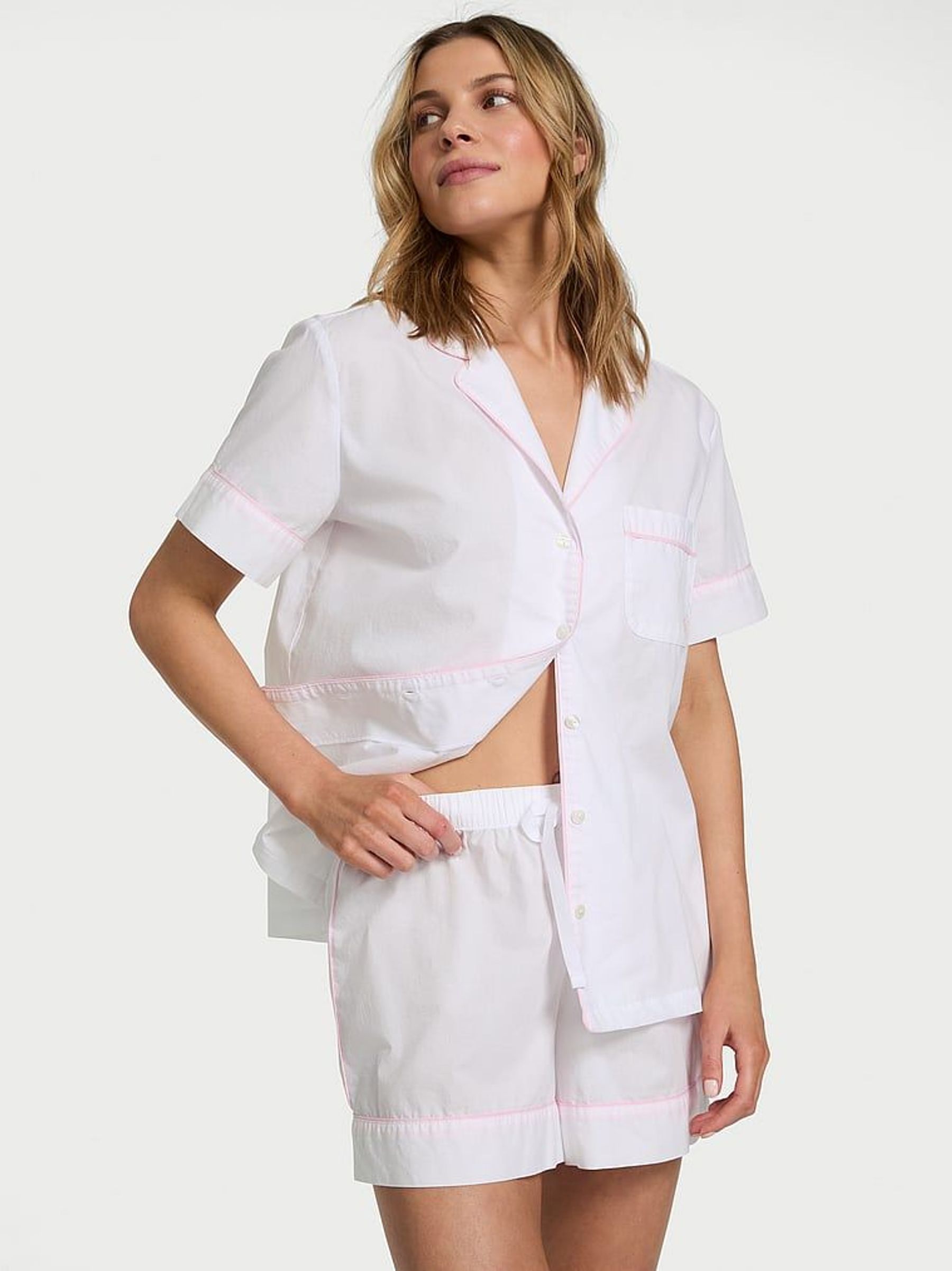 White With Pink Piping Cotton Short Pyjama Set (AP6155) | €45