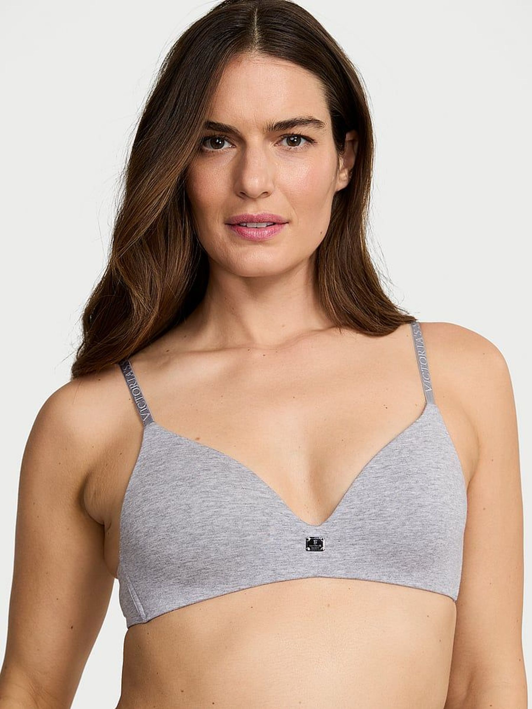 Grey Heather Non Wired Lightly Lined Cotton Logo Bra (AP6204) | €40