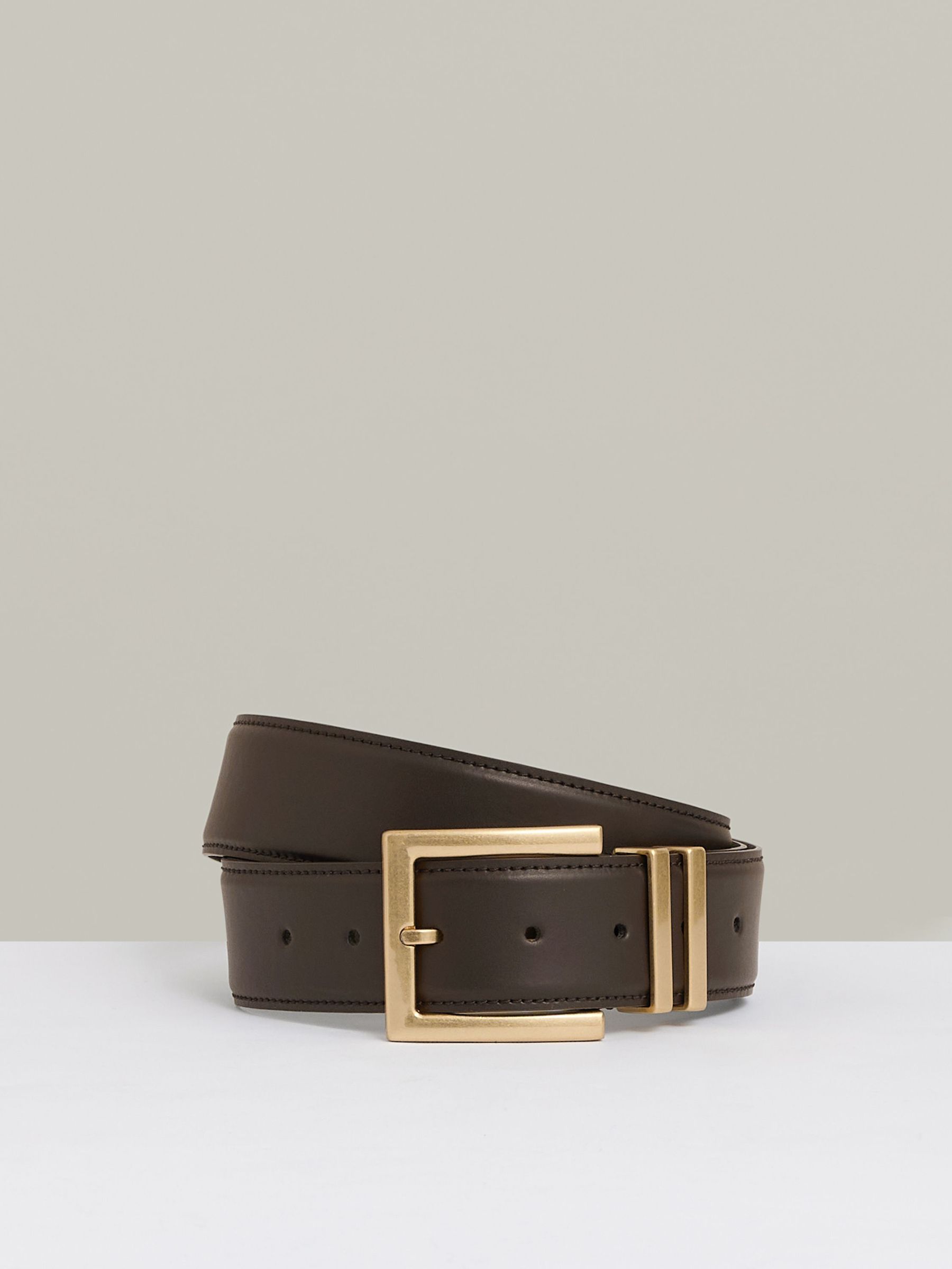 Leather Square Buckle Belt in Chocolate (AP6294) | US$145