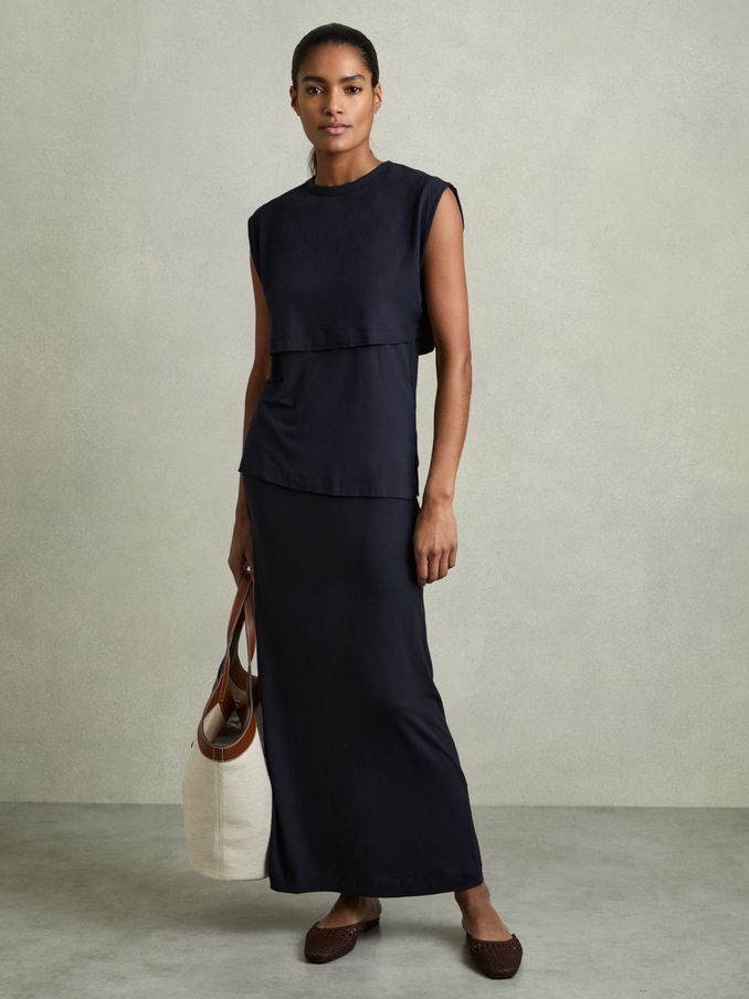 Jersey Straight Maxi Skirt in Navy (AP6295) | €95