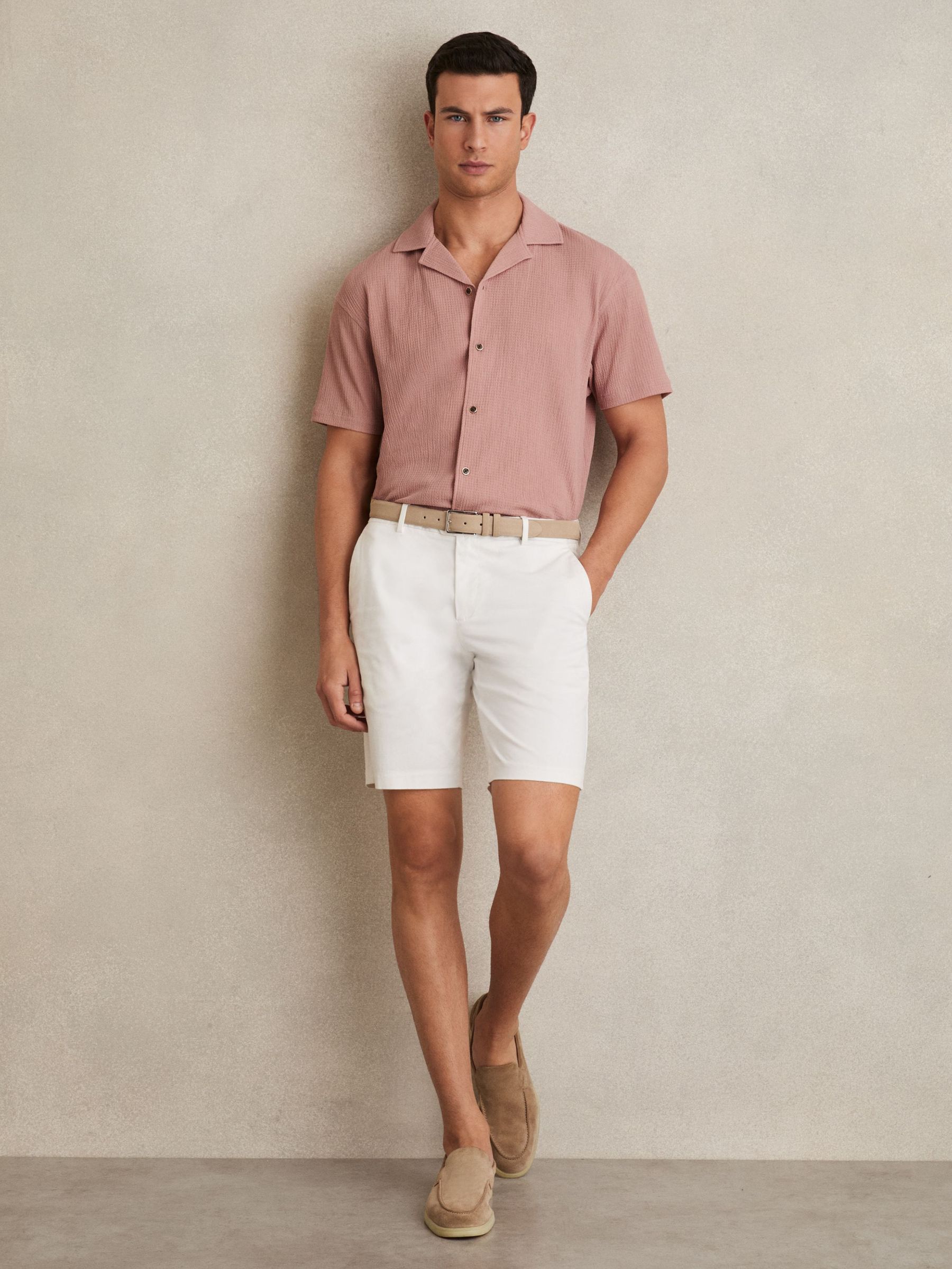 Textured Cuban Collar Shirt in Dark Rose Pink (AP6302) | US$110