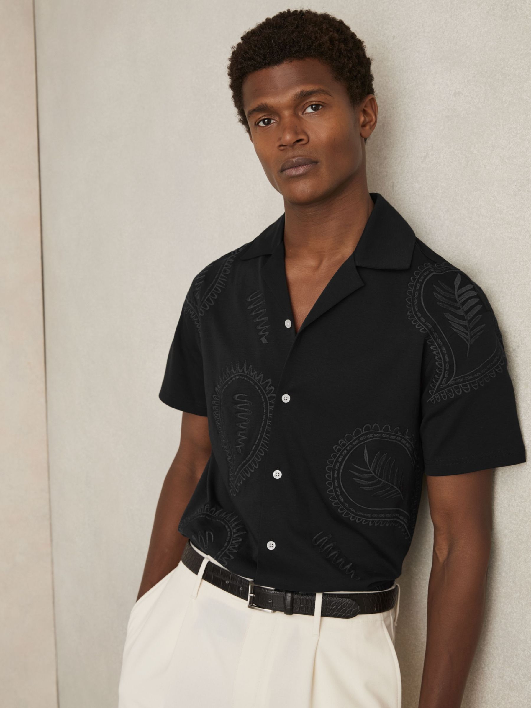 Cotton Paisley-Embroidered Shirt in Black (AP6321) | US$195