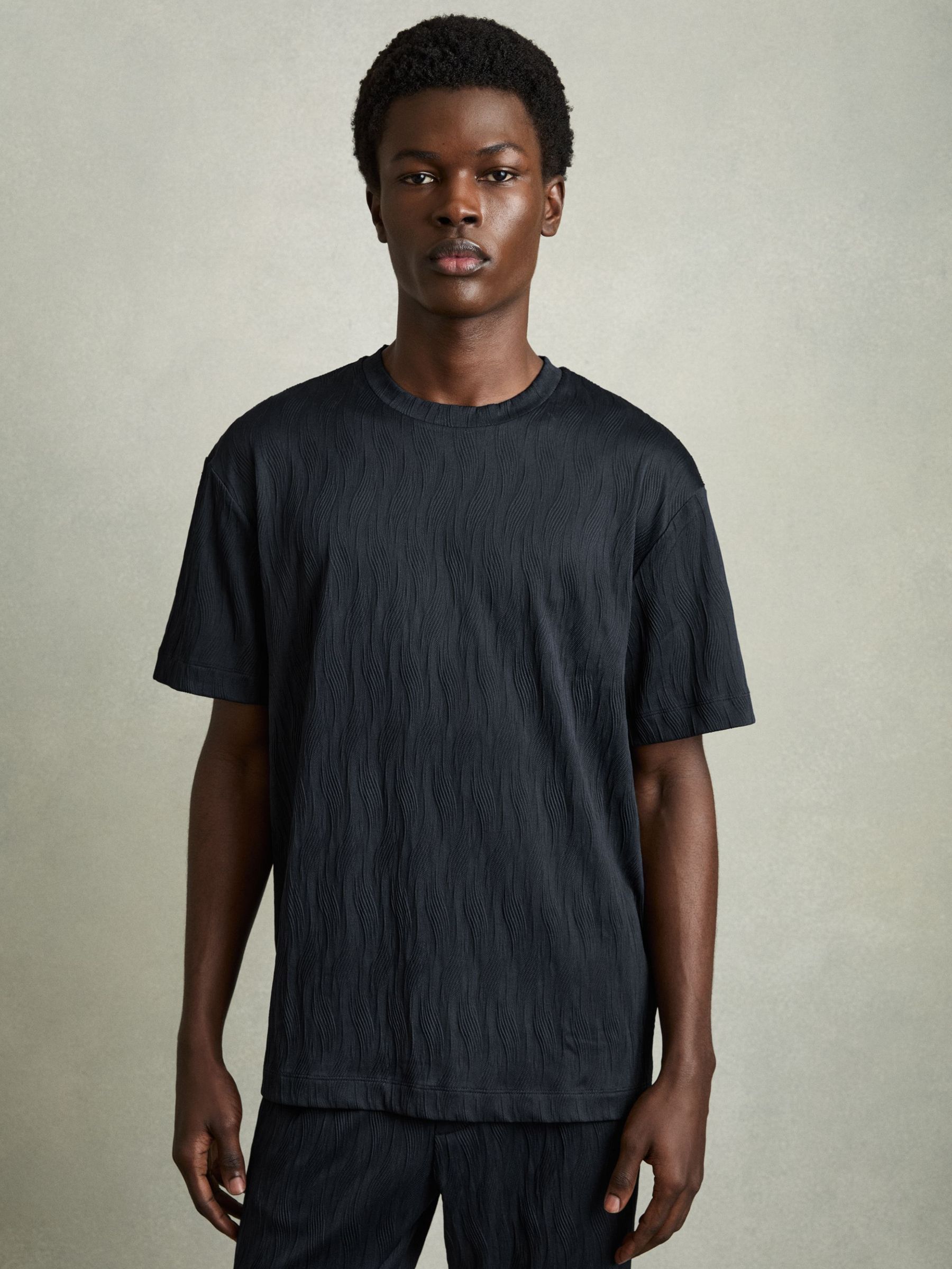 Oversized Wave-Jacquard T-Shirt in Navy (AP6323) | US$95