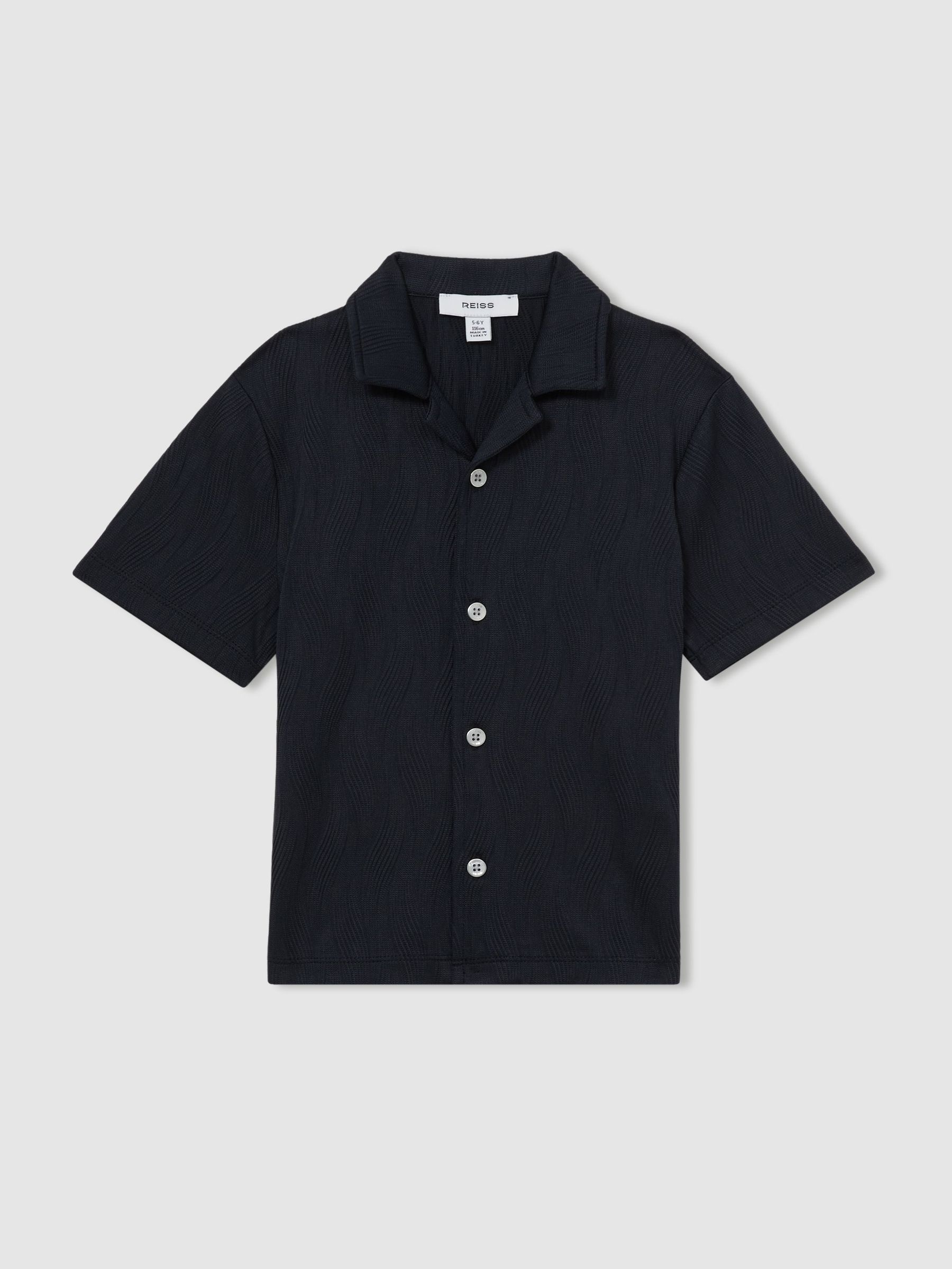13-14 yrs Wave Jacquard Cuban Collar Shirt in Navy (AP6332) | €55