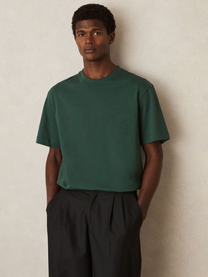 Cotton Garment-Dyed Oversized T-Shirt in Green (AP6333) | US$75