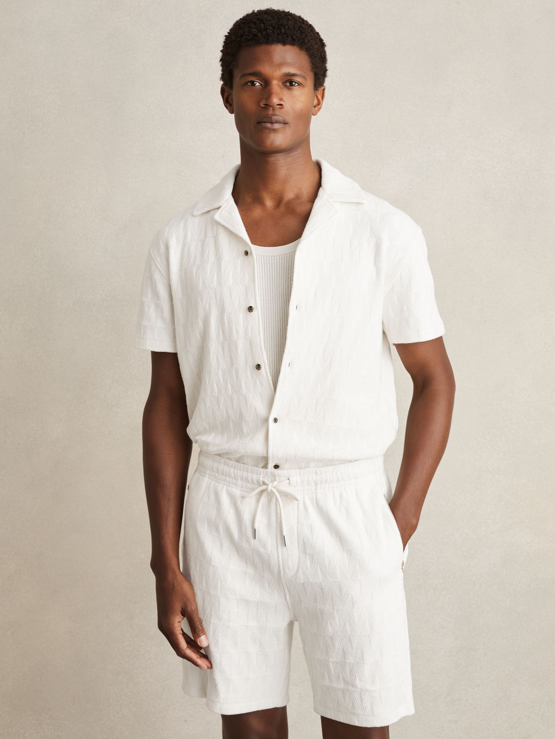 Cotton Textured Cuban-Collar Shirt in Off White (AP6334) | €140