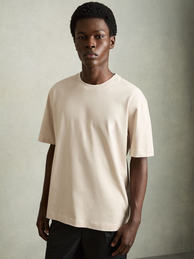Cotton Garment-Dyed Oversized T-Shirt in Bisque Stone (AP6338) | US$75