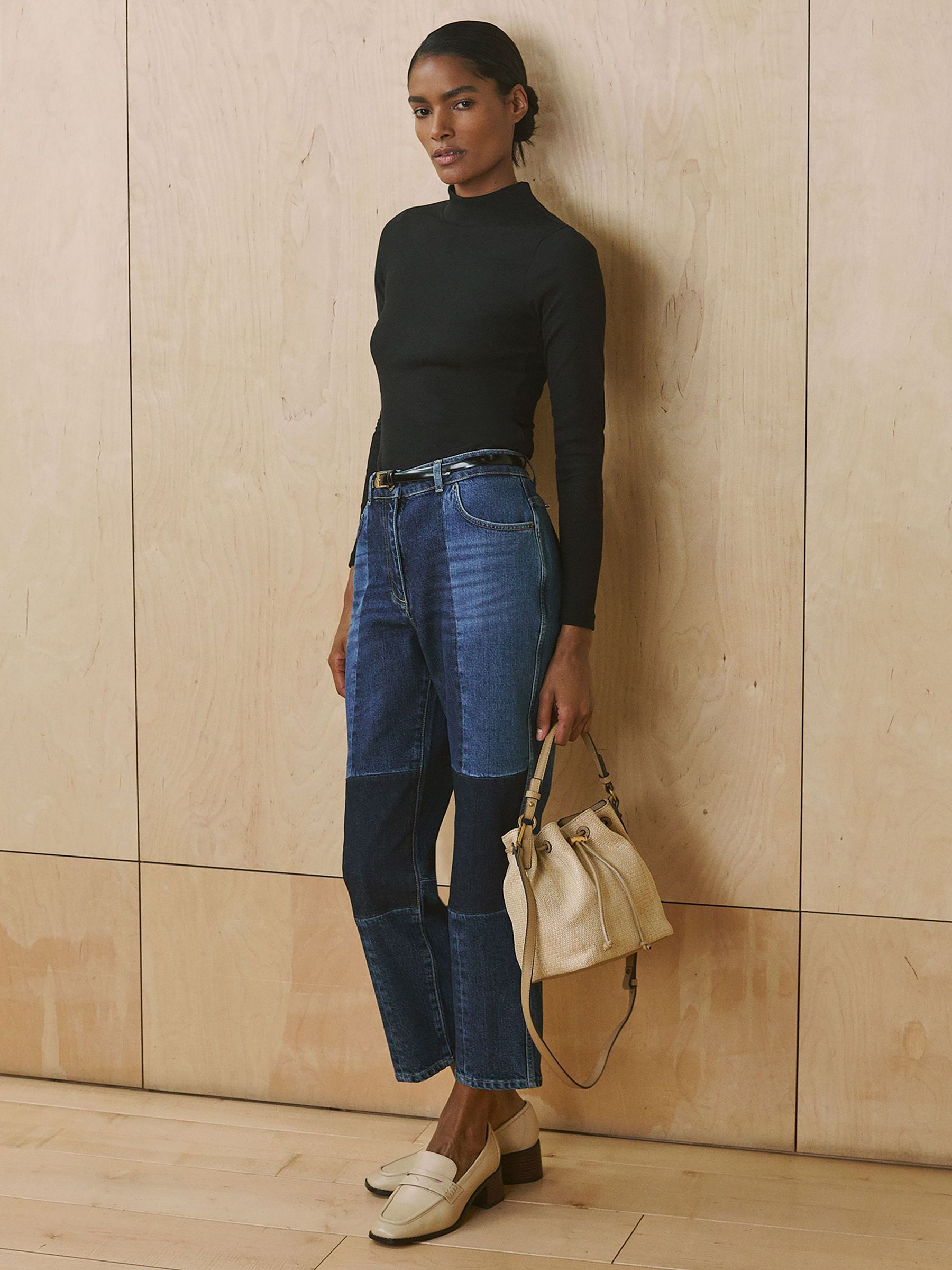 Straight-Leg Patchwork Jeans in Mid Blue (AP8468) | $350