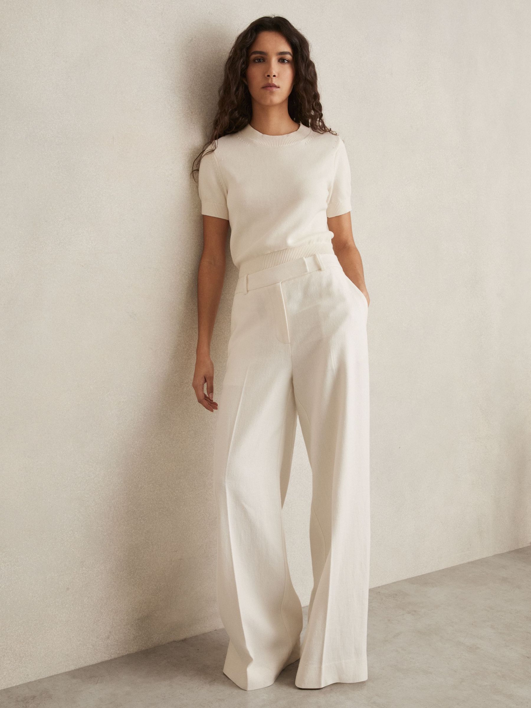 Petite Linen-Blend Wide-Leg Trousers in White (AP8472) | €240