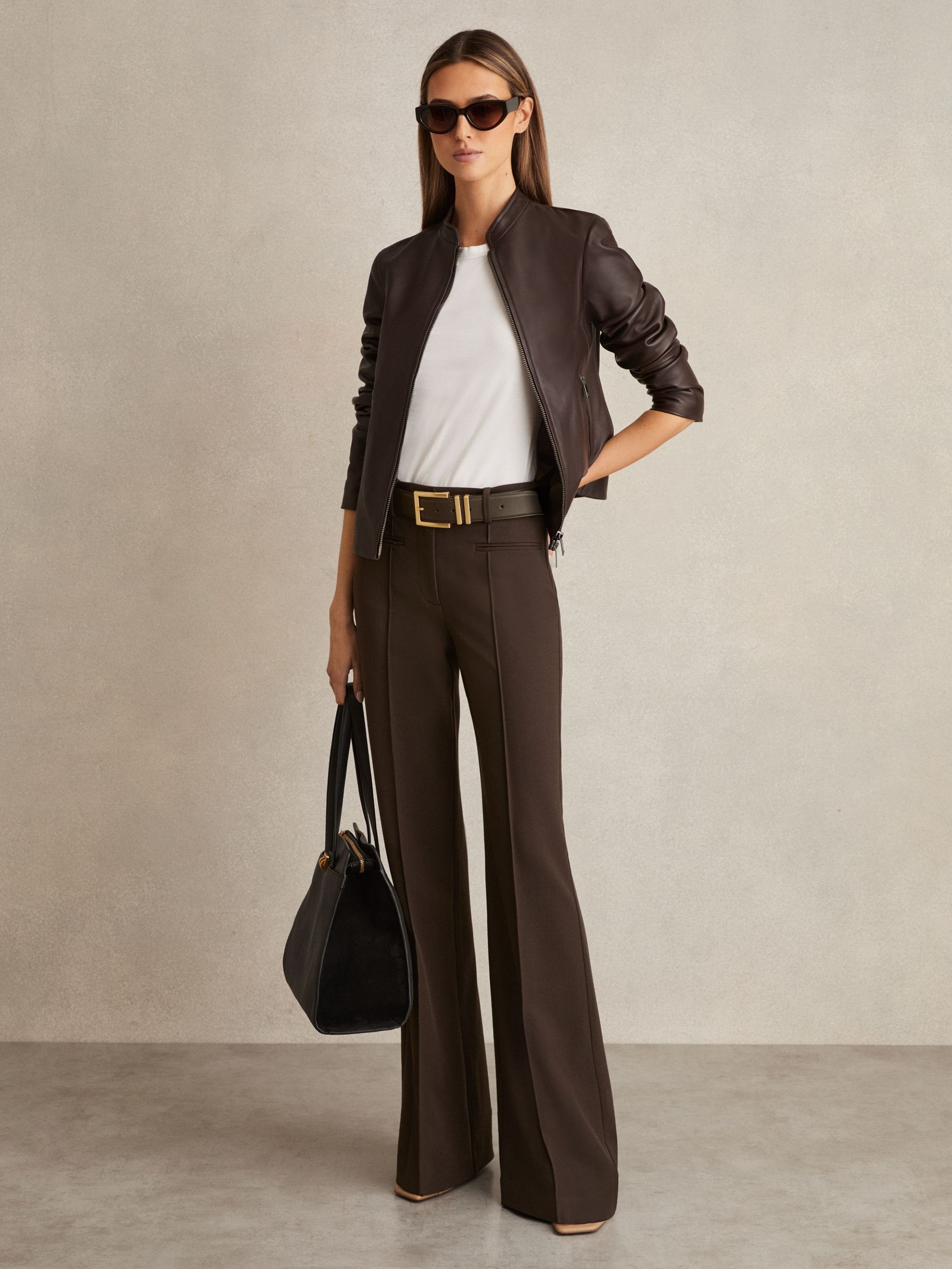 High Rise Flared Trousers in Chocolate Brown (AP8477) | US$245