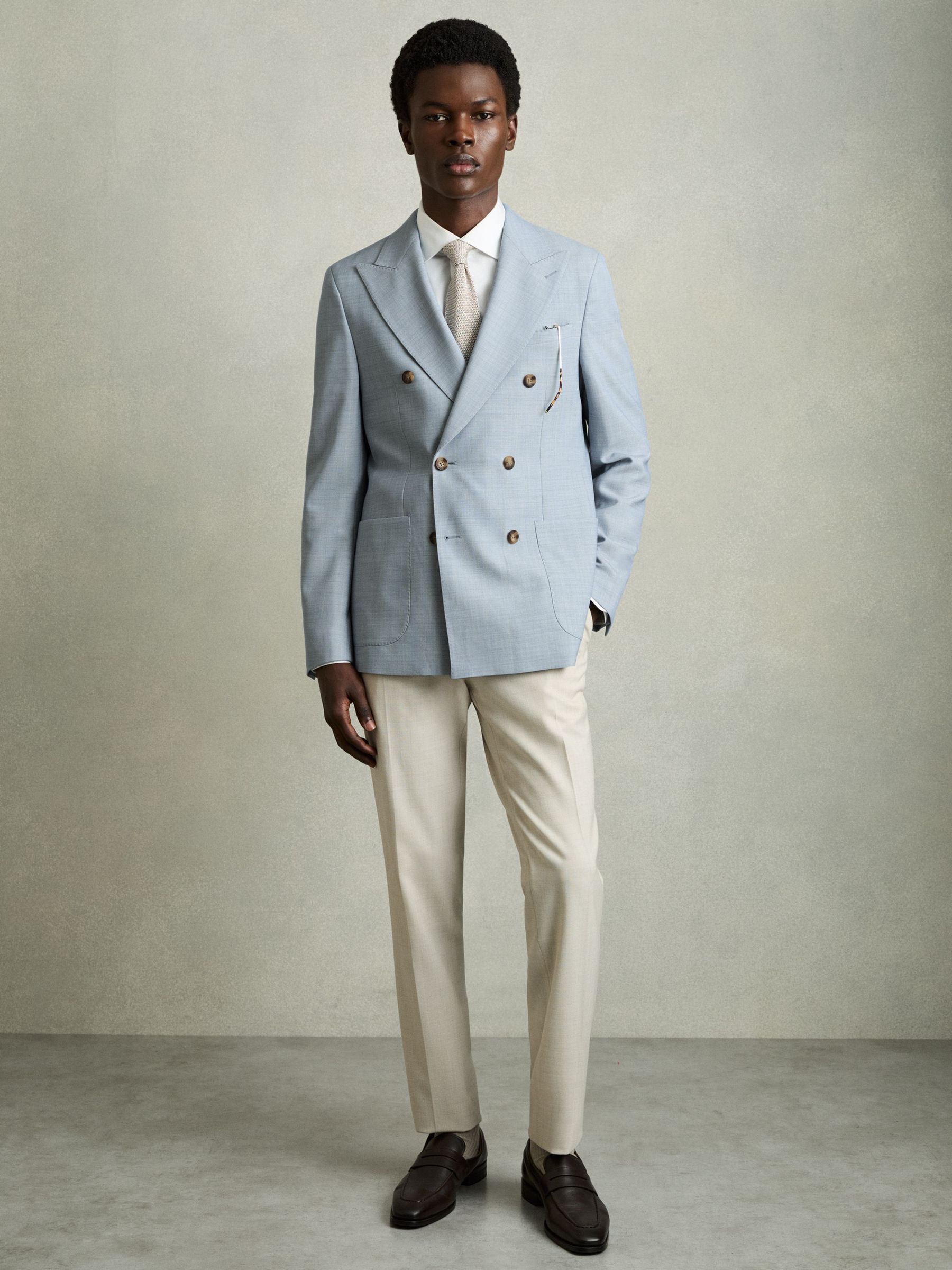 Double-Breasted Textured Suit Blazer With Wool Slim-Fit in Soft Blue (AP8481) | US$640